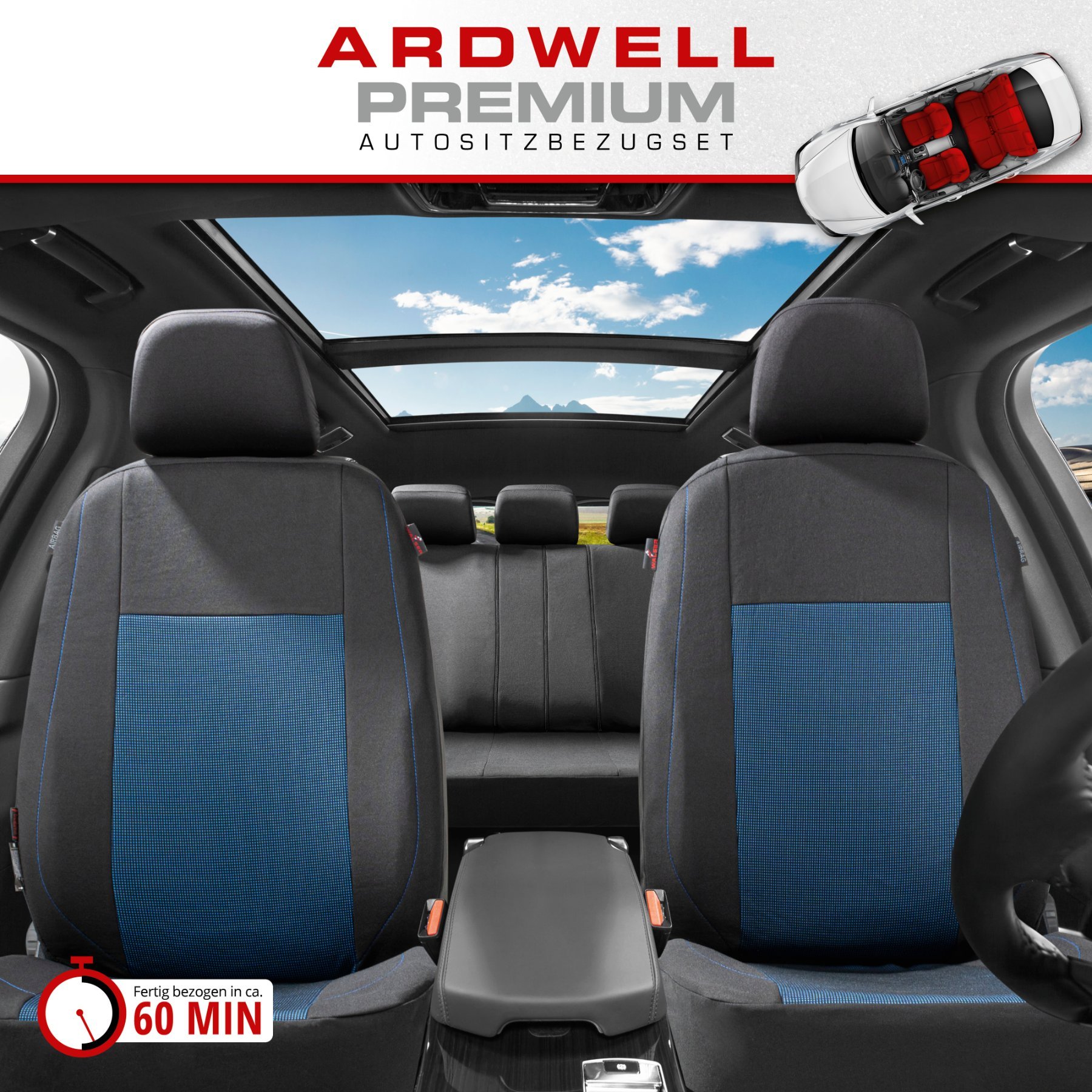 Autositzbezug ZIPP-IT Premium Ardwell, PKW-Schonbezüge Komplettset mit Reißverschluss-System schwarz/blau