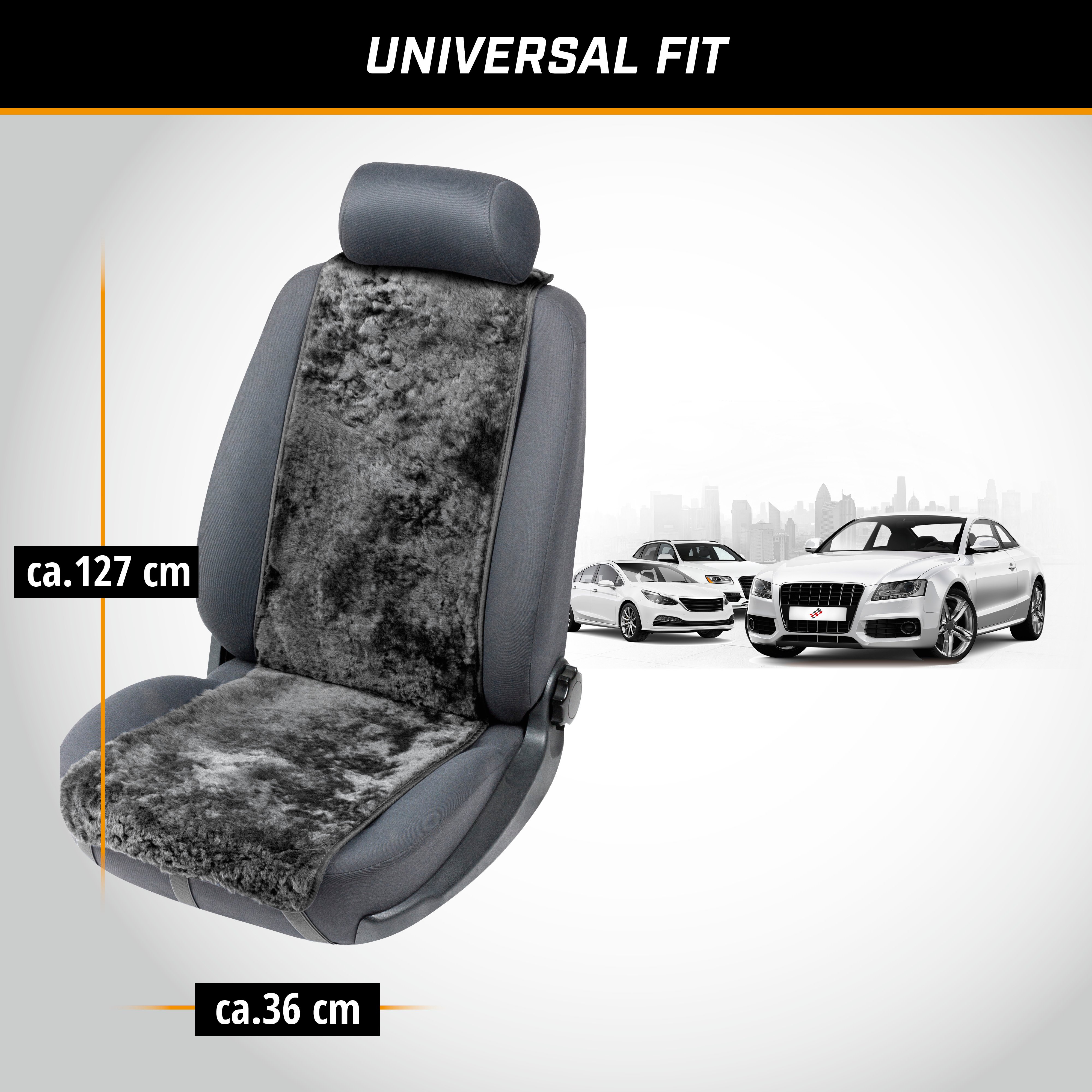 Car Seat cover in lambskin Cosmo black 12-14mm fur height