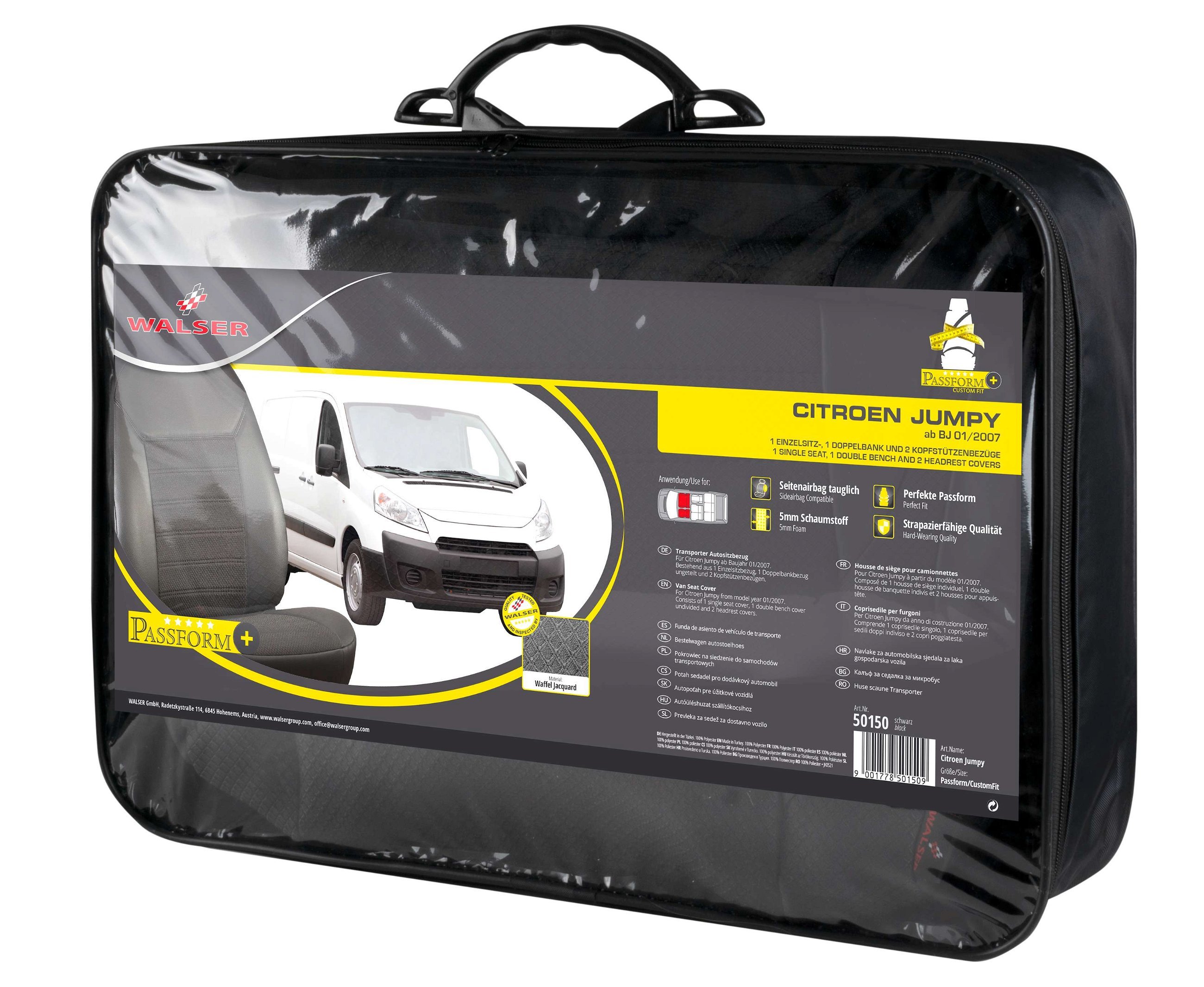 Premium Coprisedili per Citroen Jumpy II 2007-2016, 1 coprisedile singolo anteriore, 1 doppia copertura della panchina