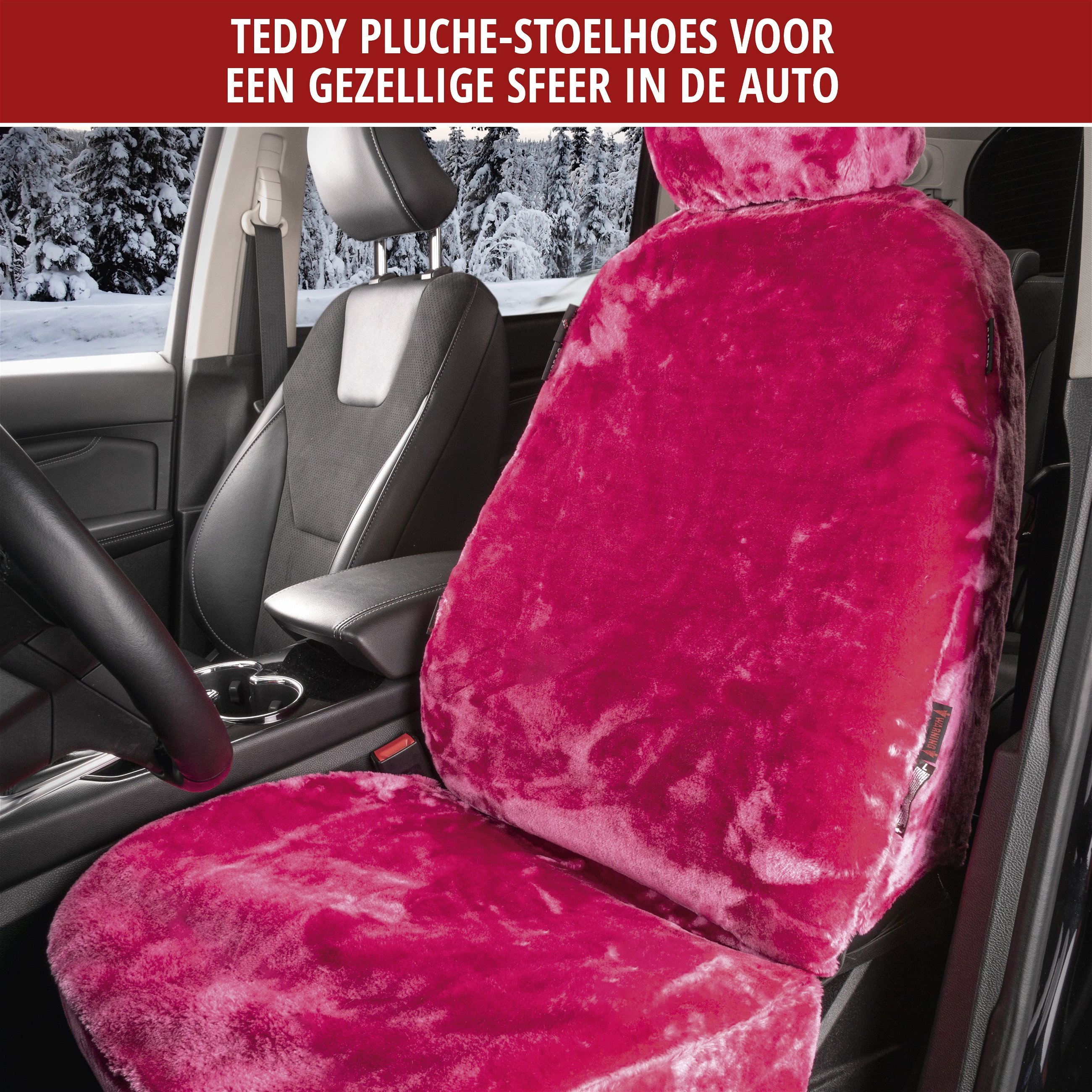 Autostoelhoes teddy, stoelhoes kunstbont, vegan autohoes in bontoptiek, fluffy stoelhoes vegan roze