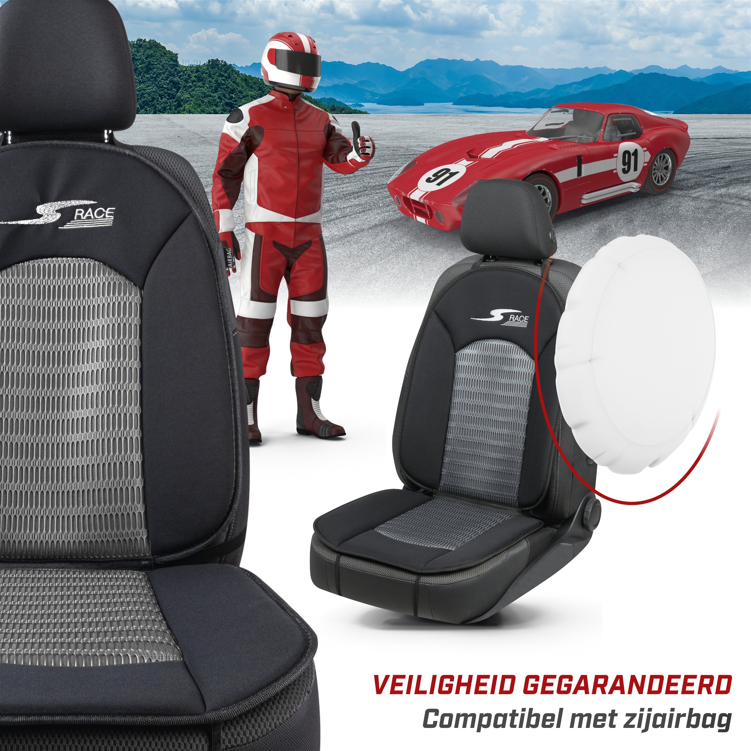 Autostoelhoes, bekleding S-Race in groen/zwart