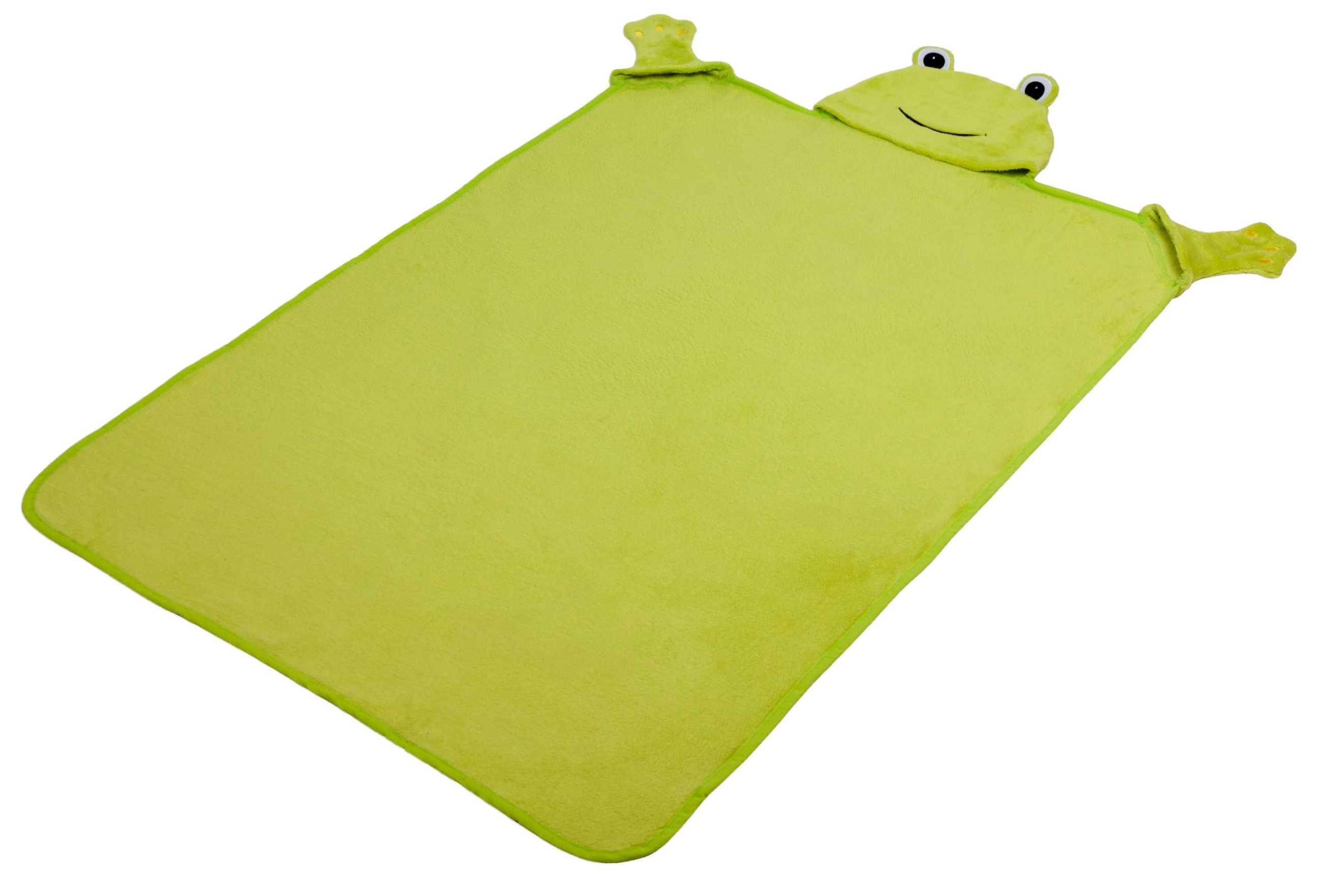 Froggy kinderdeken, knuffeldoekje, pluche deken met kap en wanten, groen 130 x 100 cm