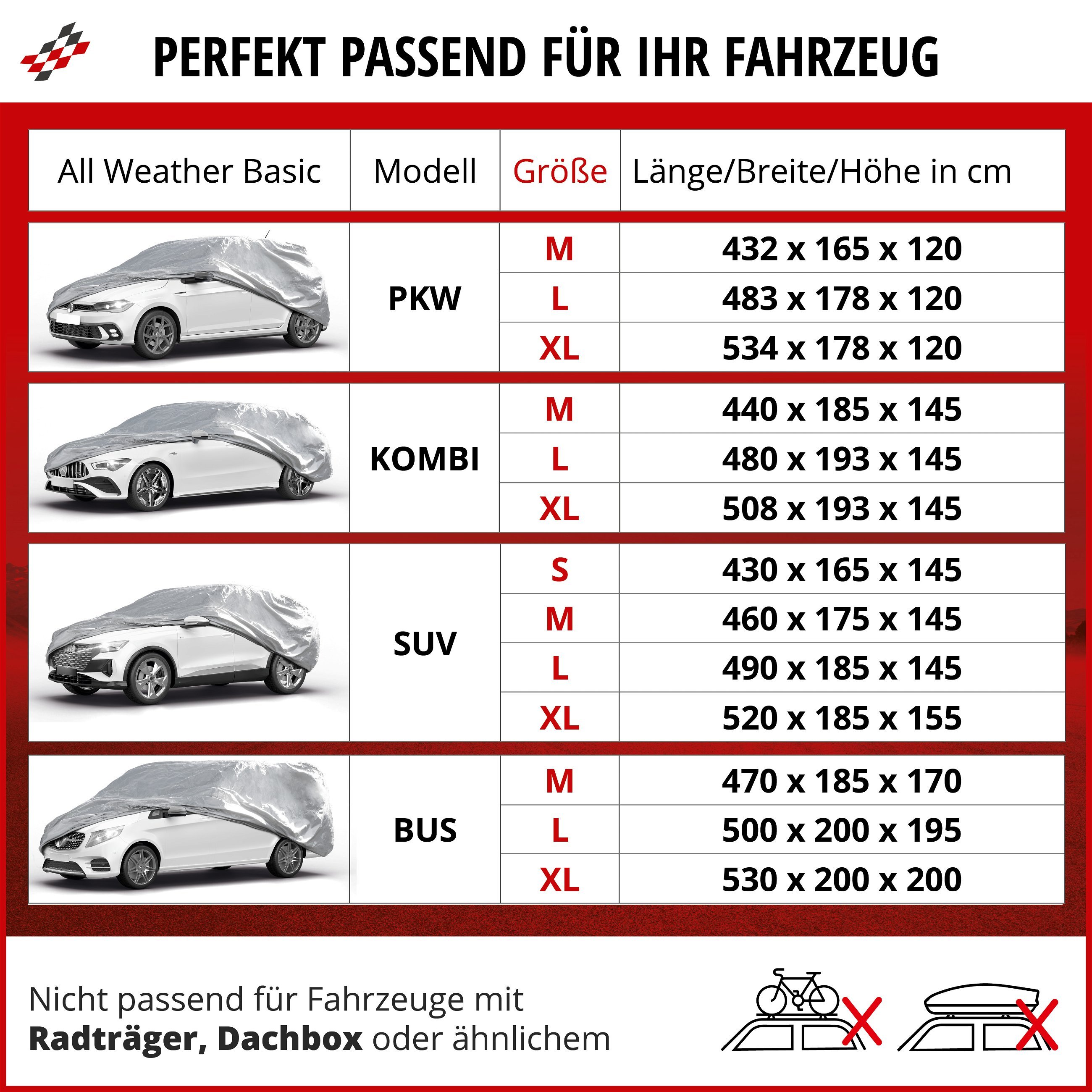 Abdeckplane Auto All Weather Basic, Autoplane Vollgarage SUV Größe L, Autoabdeckung silber