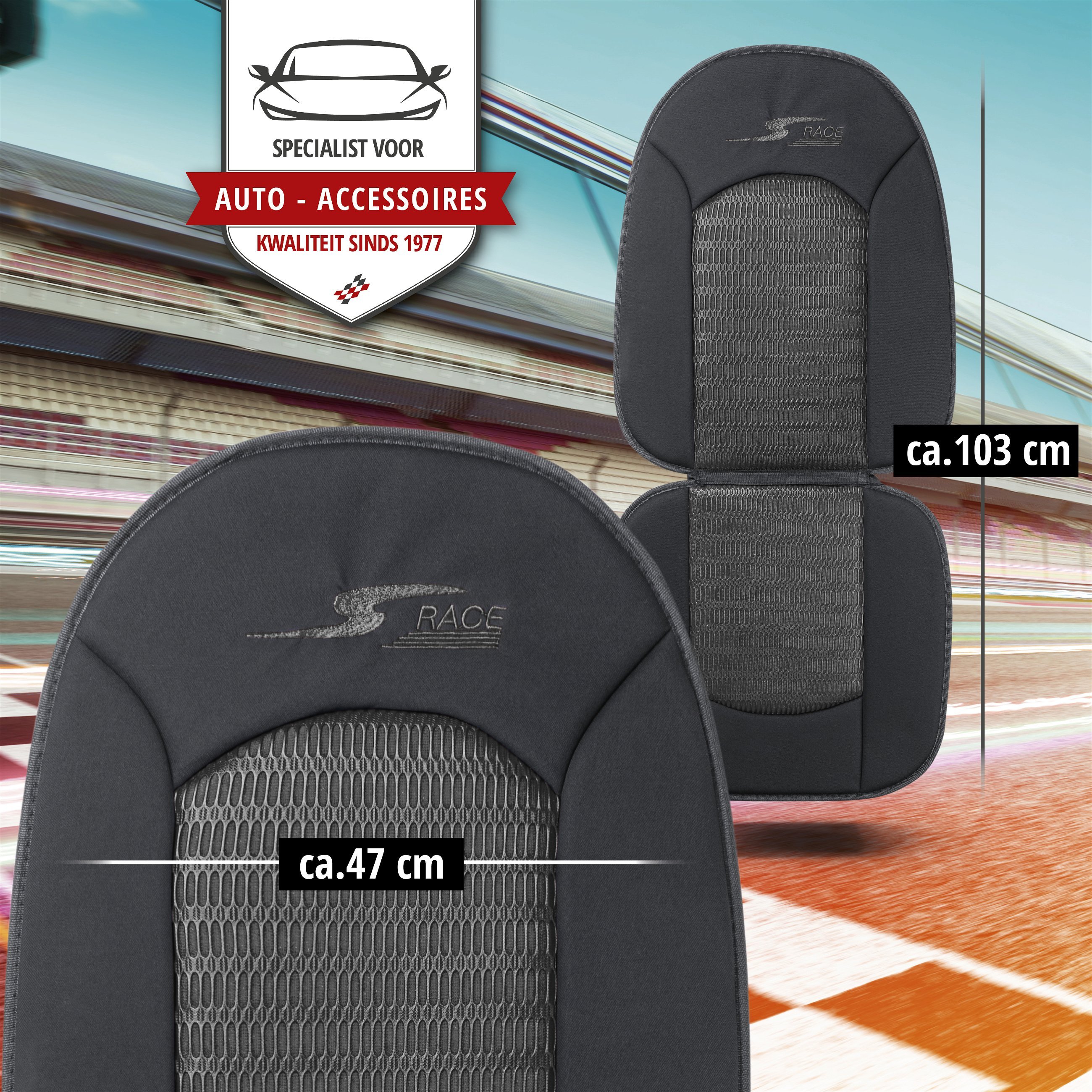 Autostoelhoes, bekleding S-Race in zwart