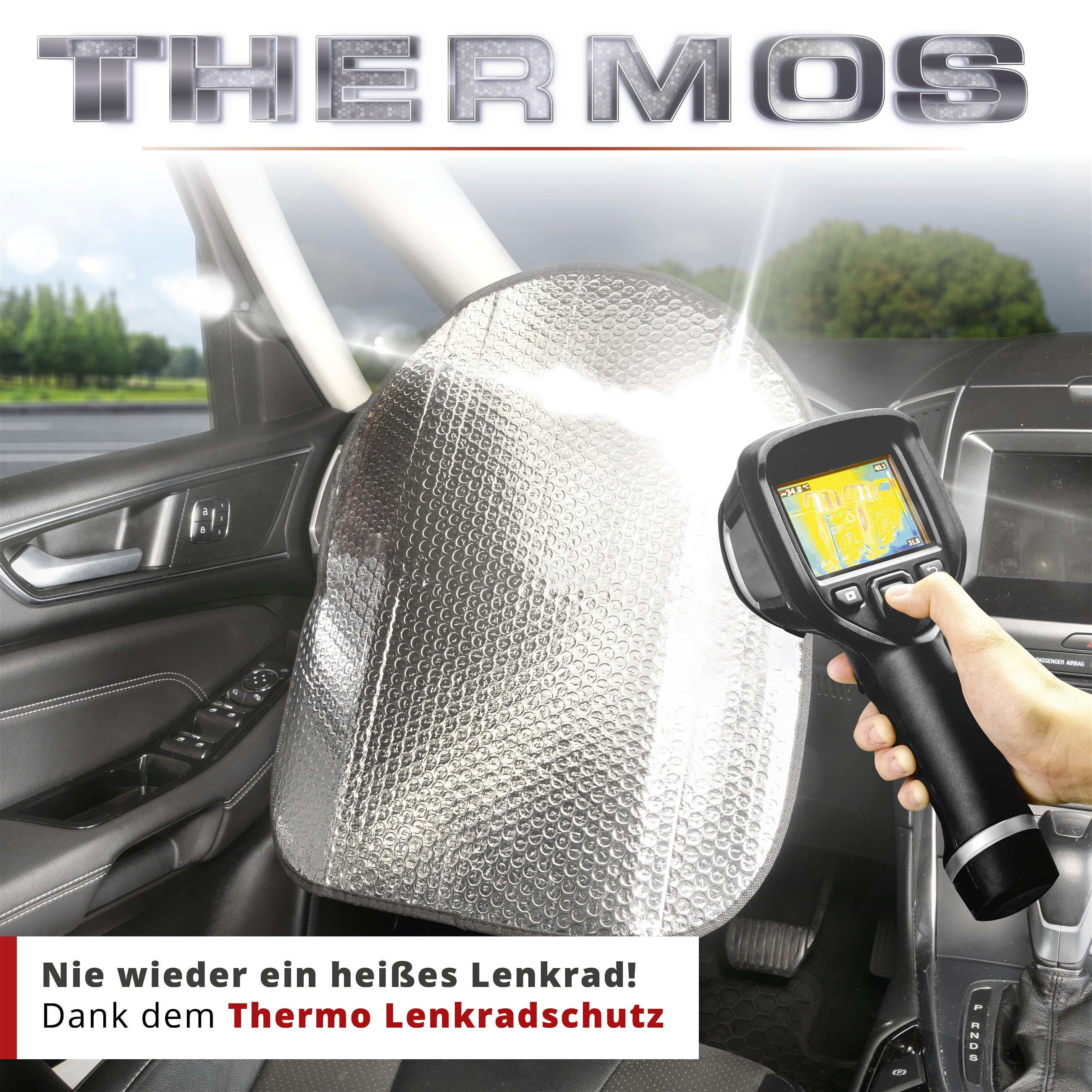 Thermo-Lenkradschutz, Sonnen- und Hitzeschutz-Lenkrad, Lenkradabdeckung 50x44 cm silber
