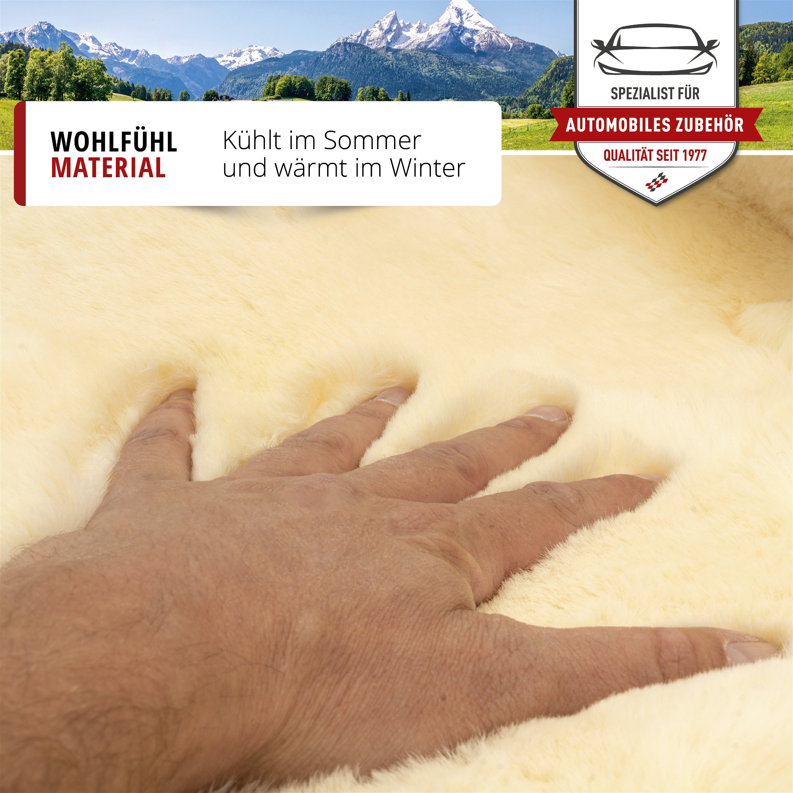 Autositzbezug Maya aus Lammfell, PKW-Schonbezug Einzelsitz, Lammfellbezug beige