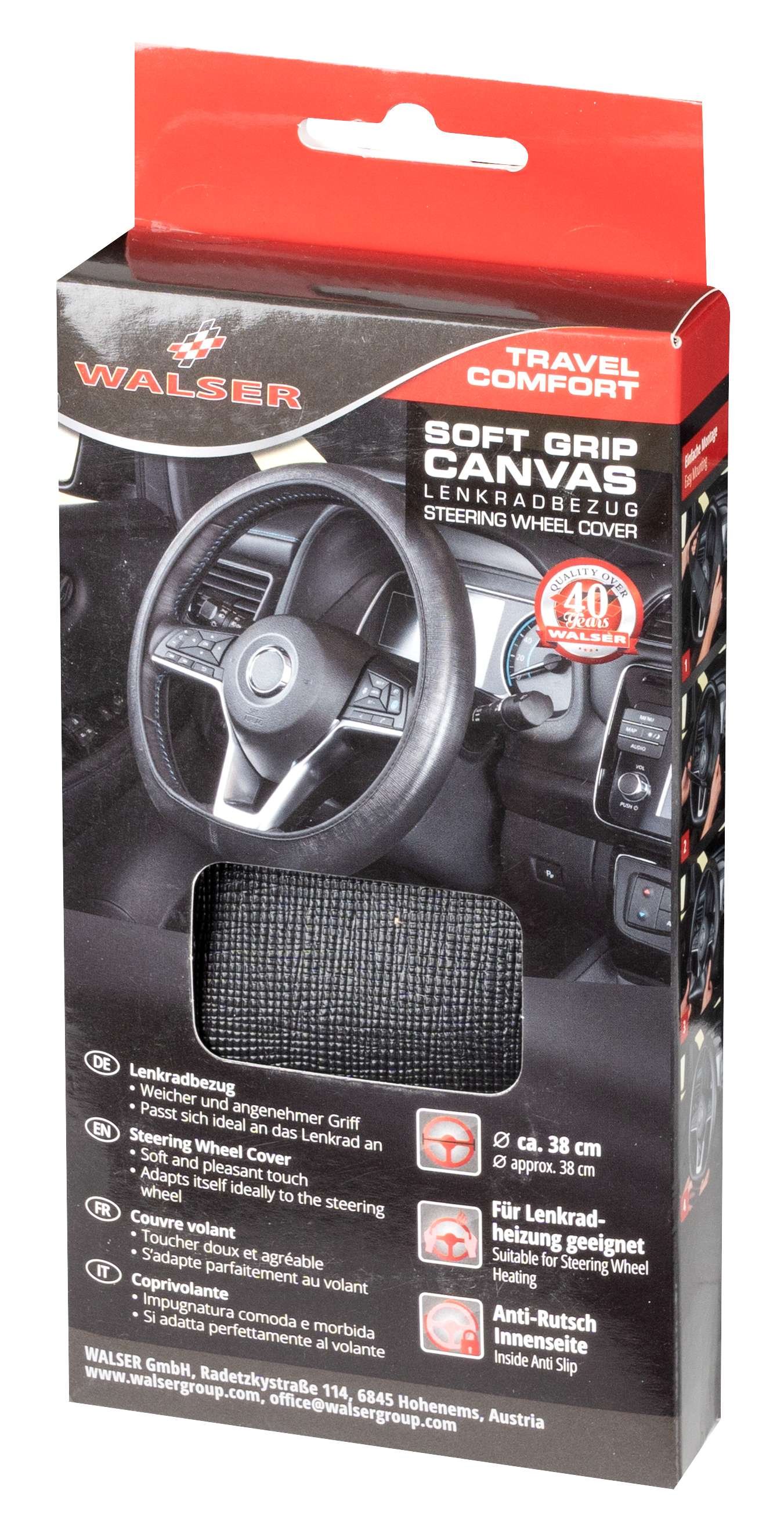 Lenkradhülle Soft Grip Canvas, Auto-Lenkradschoner Universalgröße 38 cm schwarz