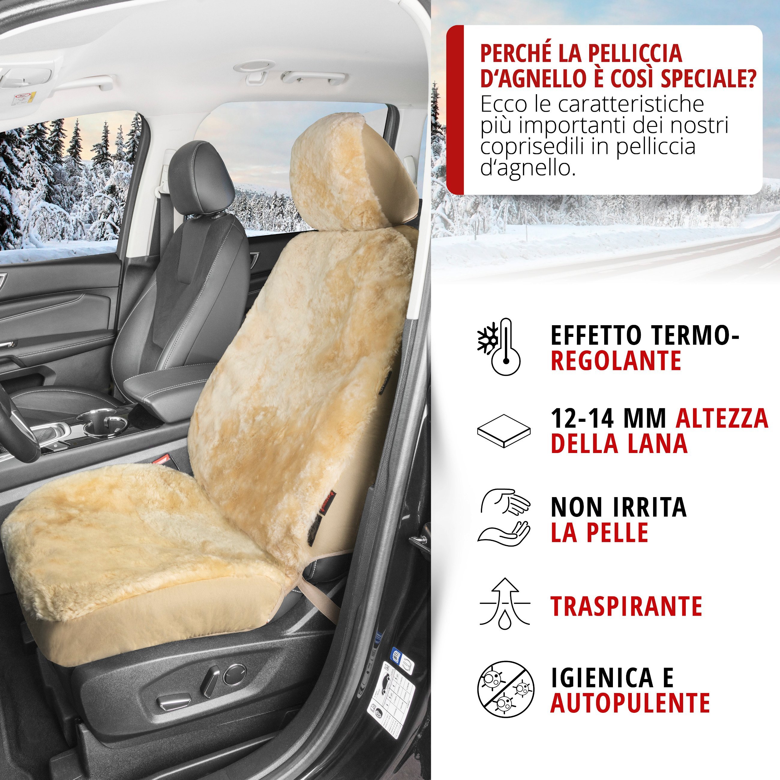 Coprisedili auto Iva in pelle d'agnello beige con ZIPP IT System