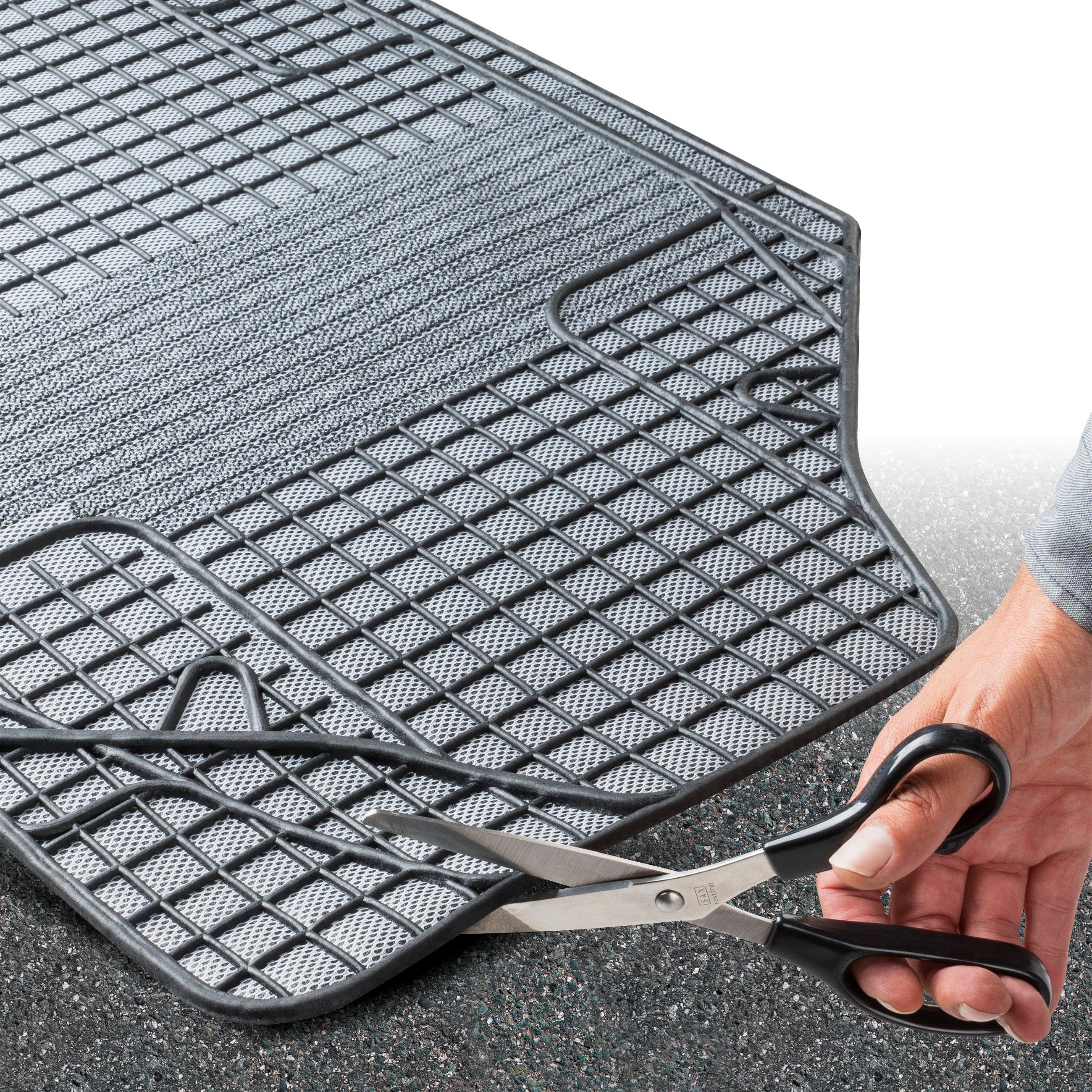 Tapis en caoutchouc New Style blanc noir, coupé à la taille