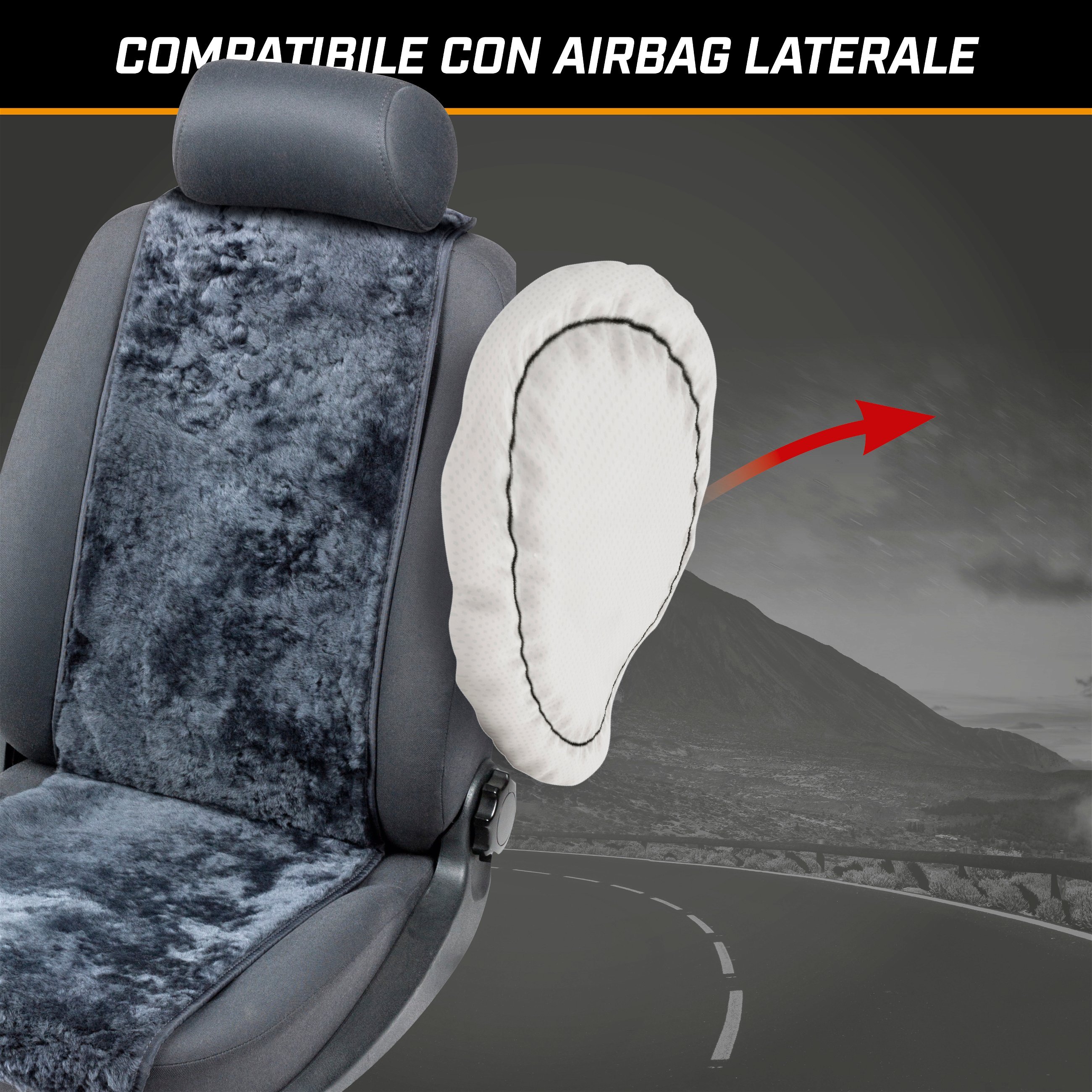 Coprisedili auto in pelle d'agnello Cosmo antracite 12-14mm altezza pelo