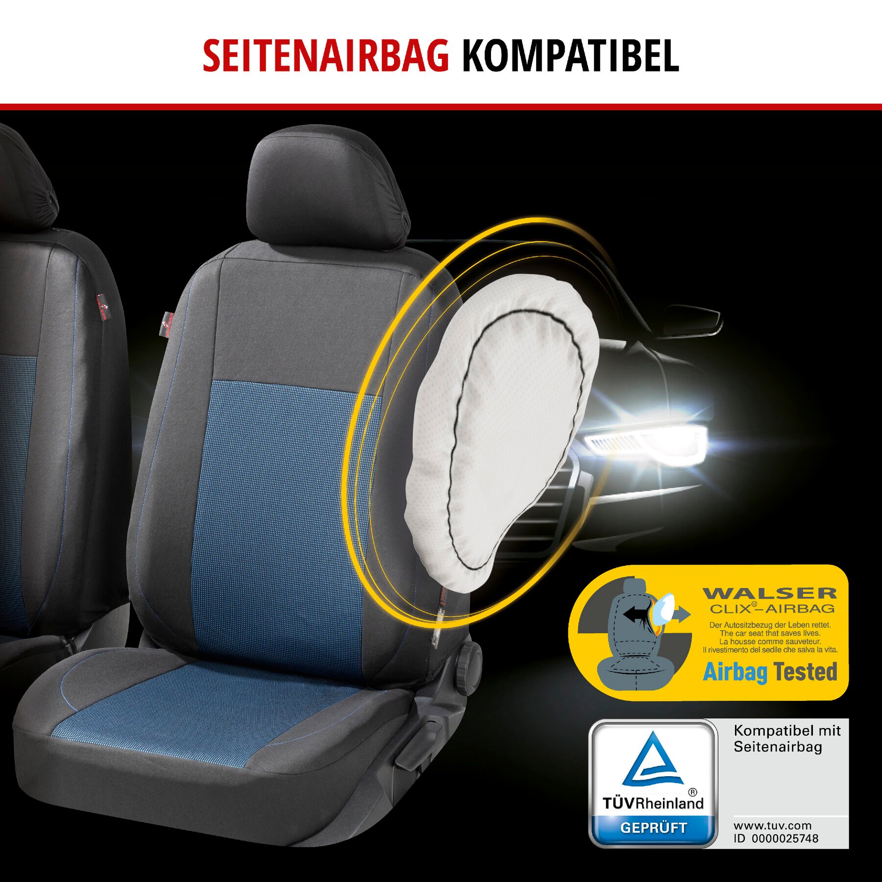 Autositzbezug ZIPP-IT Premium Ardwell, PKW-Schonbezüge Komplettset mit Reißverschluss-System schwarz/blau