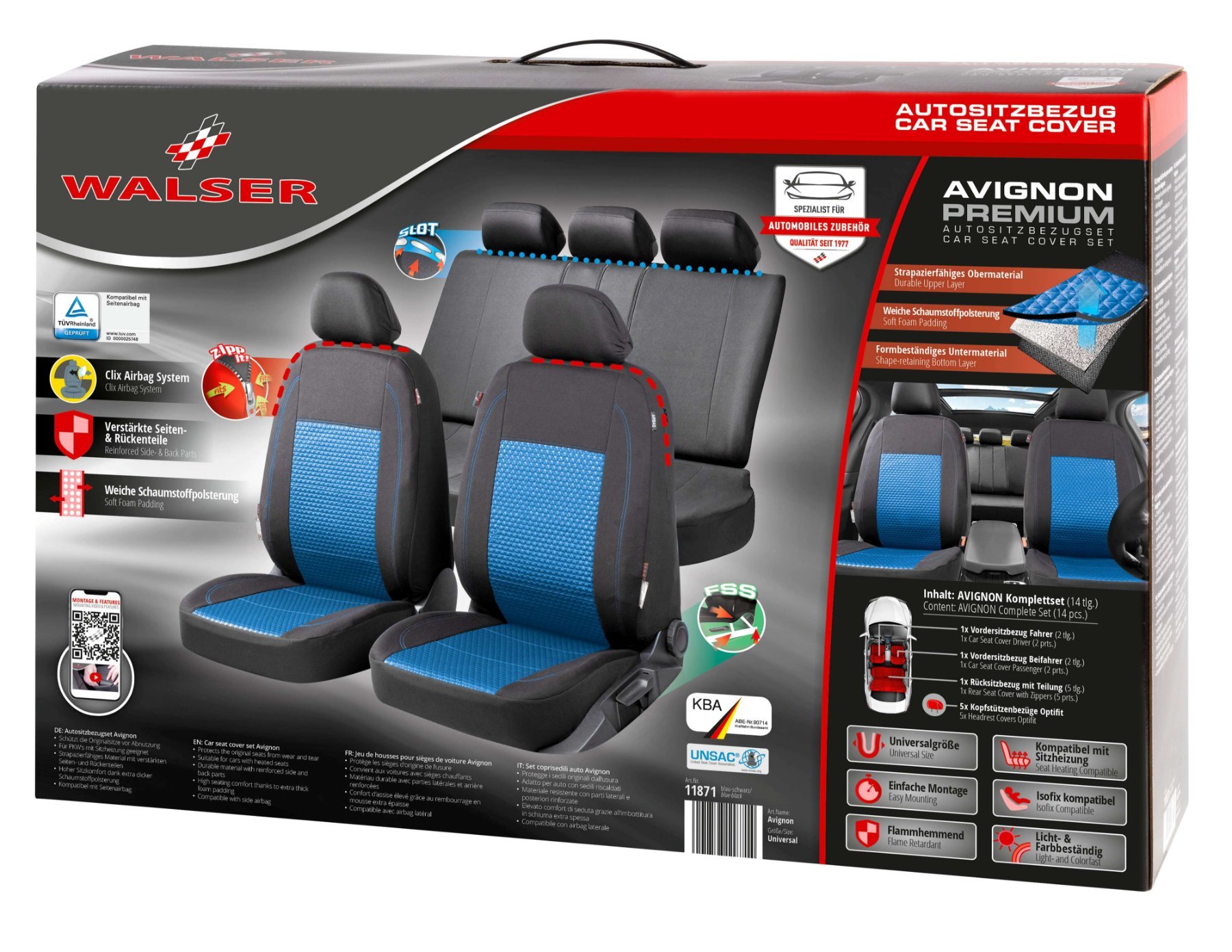 ZIPP IT Premium Housse de sièges Avignon complet avec système de fermeture  éclair noir/bleu, Housses de siège en tissu, Housses de siège pour  voitures particulières
