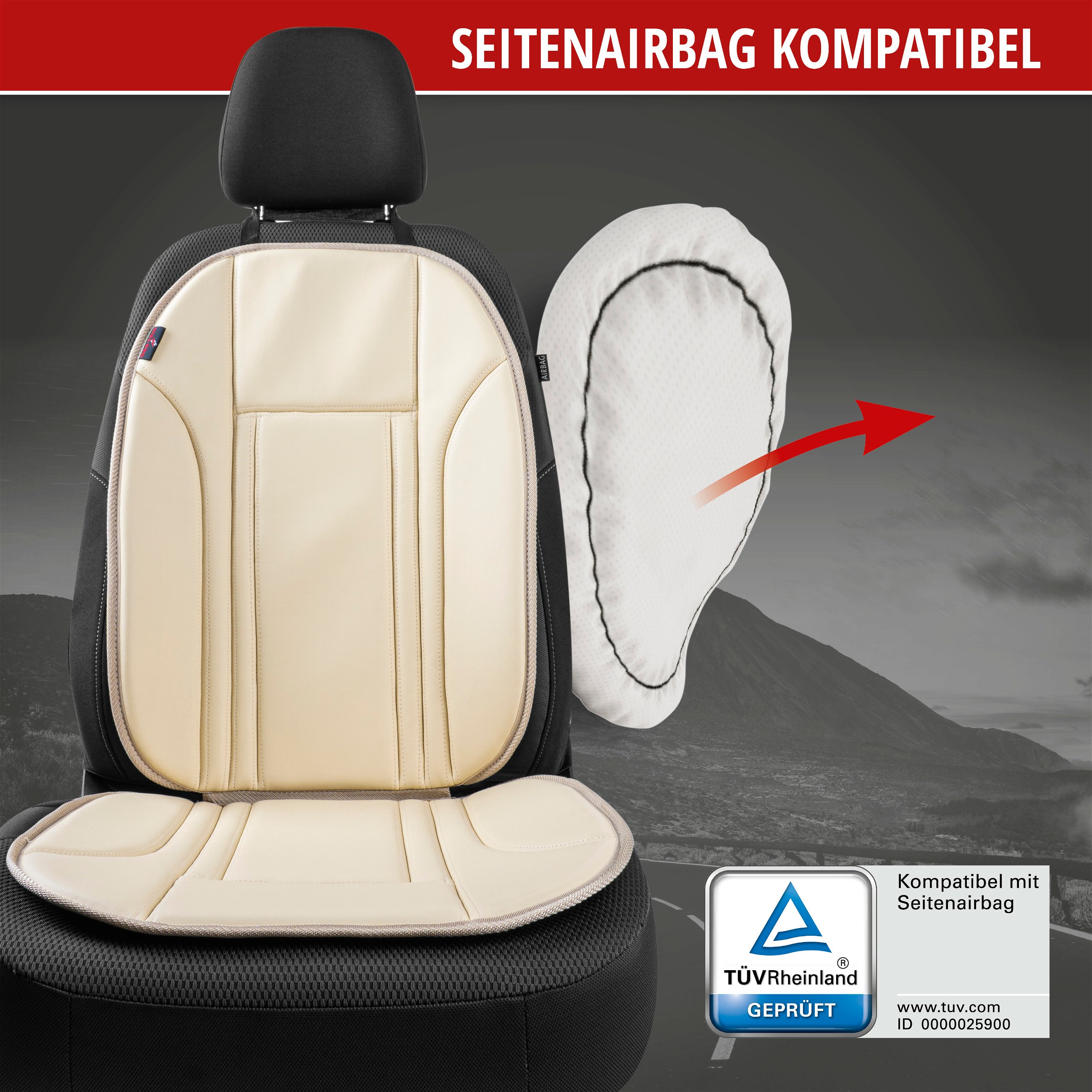 PKW Sitzauflage Ravenna, Auto-Sitzaufleger aus Kunstleder beige