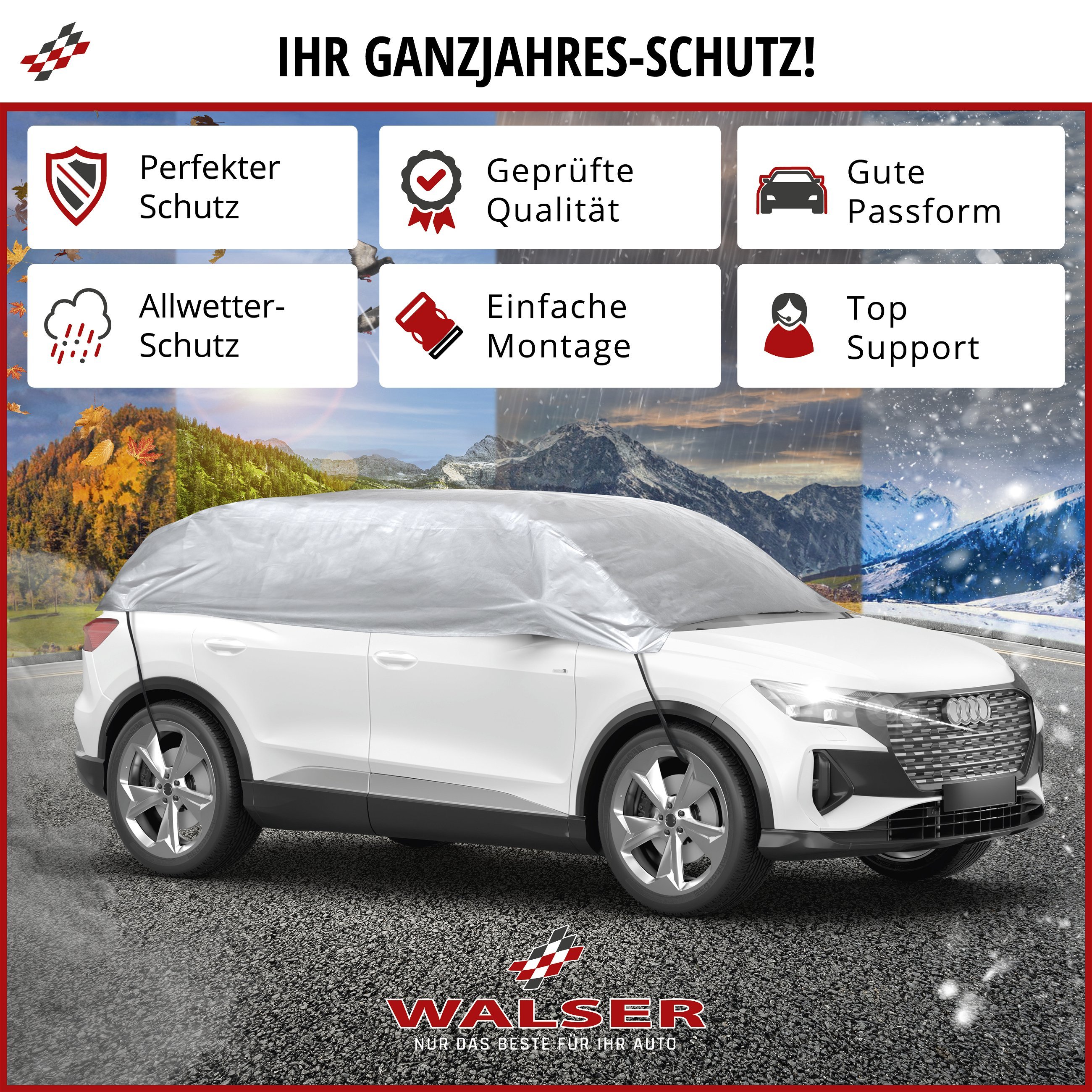 Abdeckplane Auto All Weather Basic, Autoplane Halbgarage Größe XL, Autoabdeckung silber
