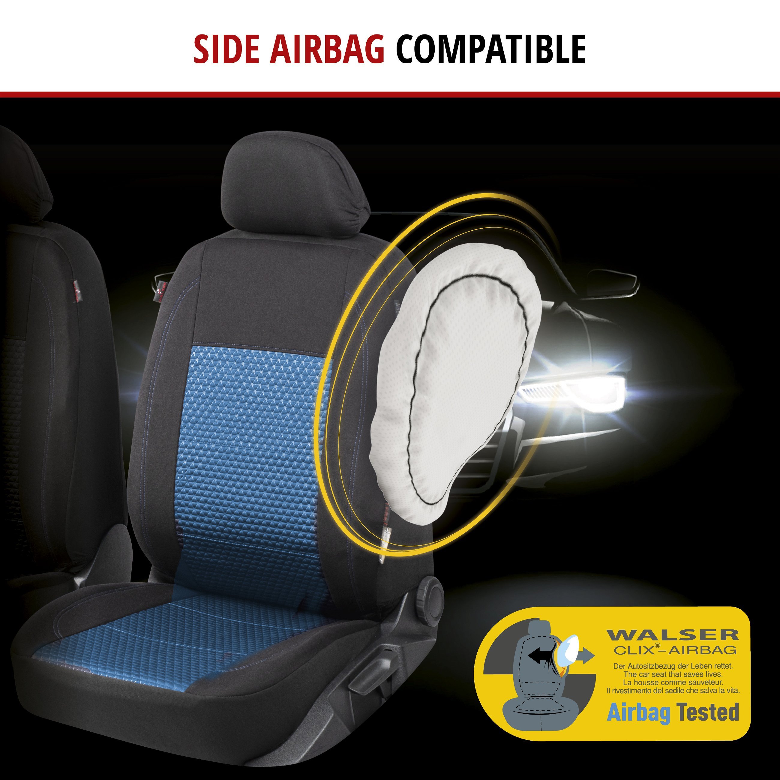 ZIPP IT Premium Car seat covers Avignon complete set with zip-system black/blue