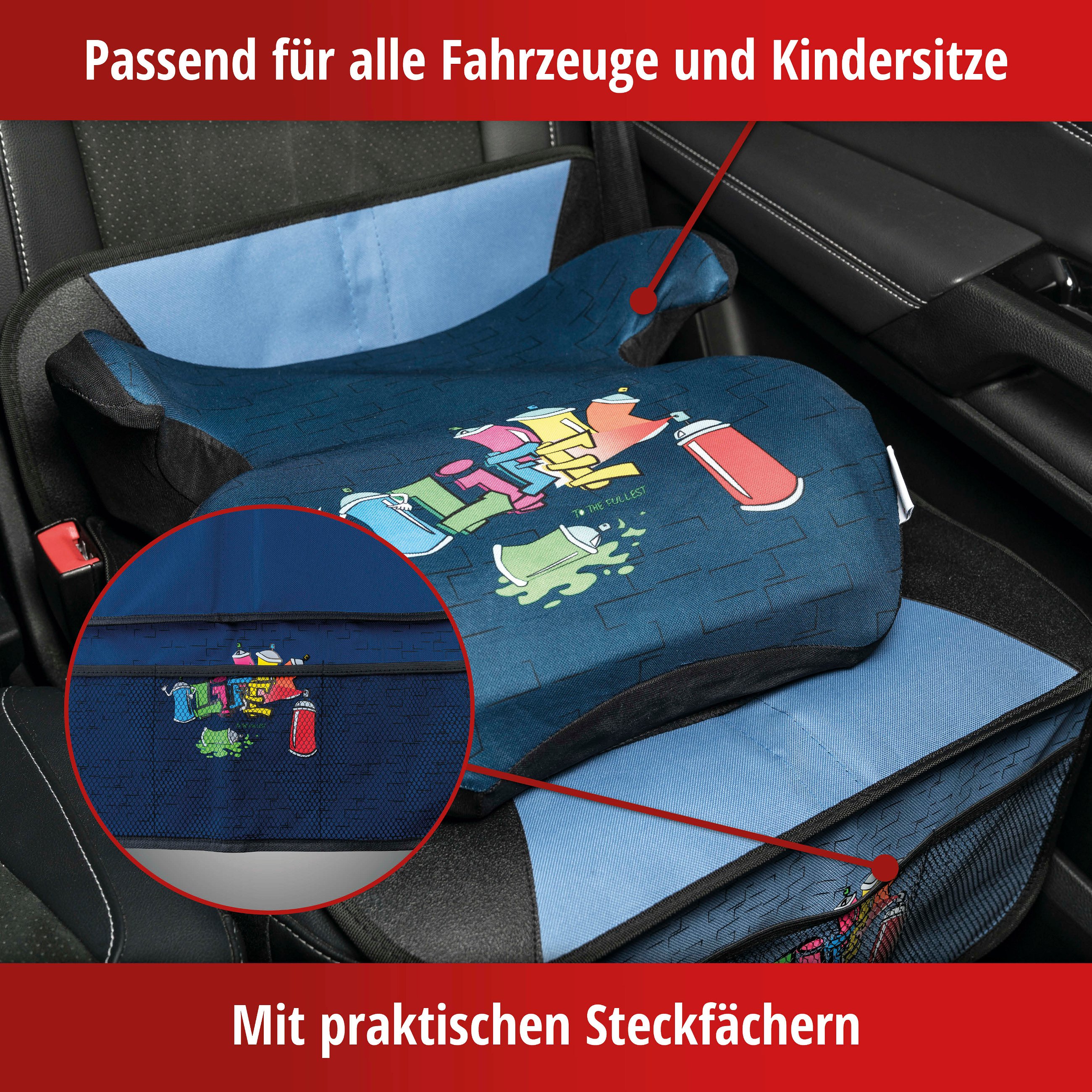 Kindersitzunterlage Graffiti, Auto-Schutzunterlage, Sitzschoner Kindersitz blau