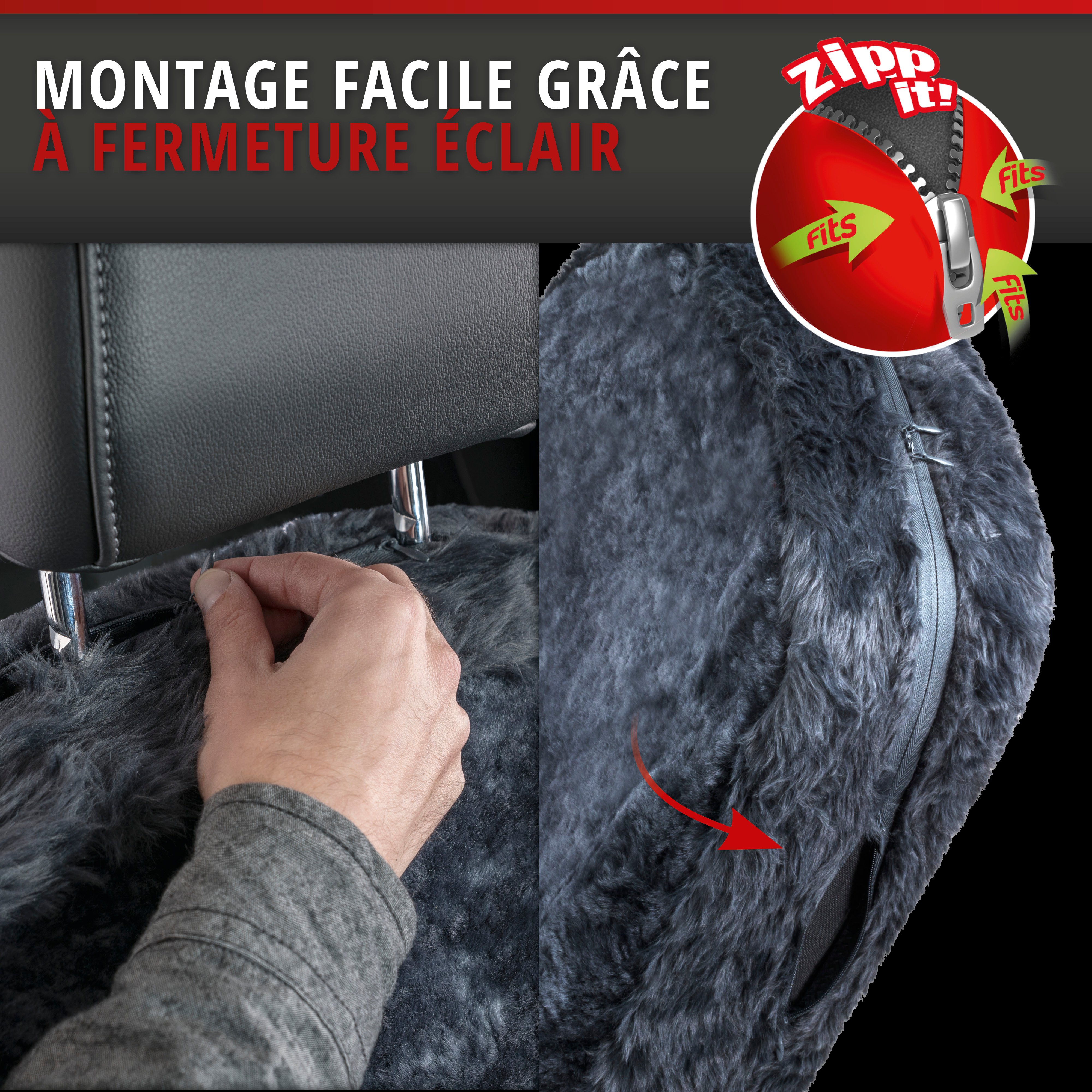 Housse de siège en peau d'agneau anthracite avec système informatique ZIPP