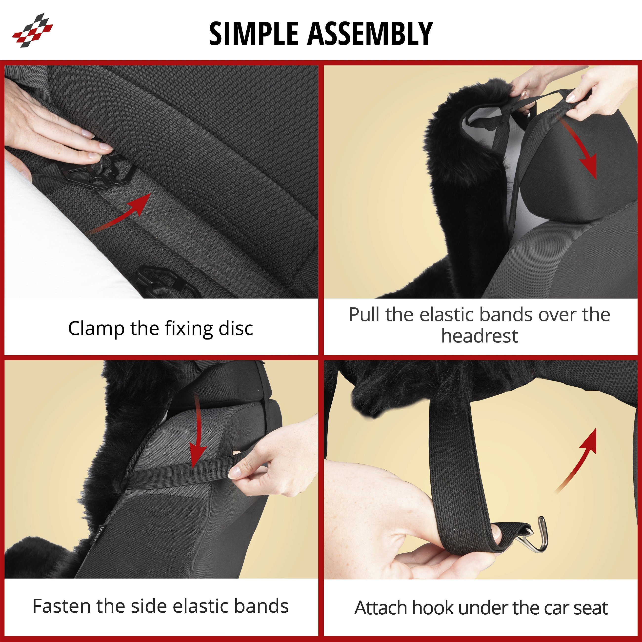 Car seat cover made of lambskin Marla, 100% premium lambskin car seat cover, lambskin car seat pad black