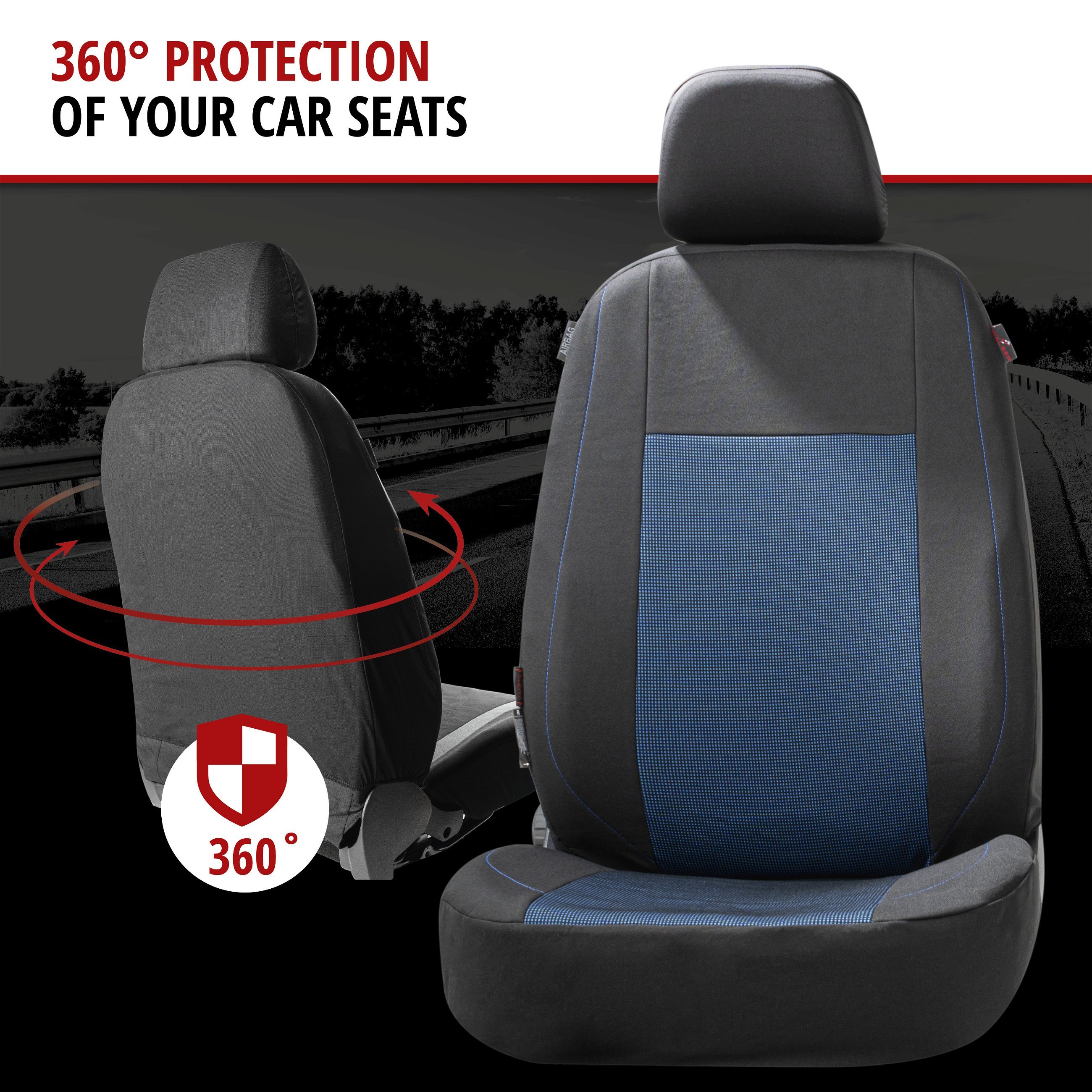ZIPP IT Premium Car seat covers Ardwell complete set with zip-system black/blue