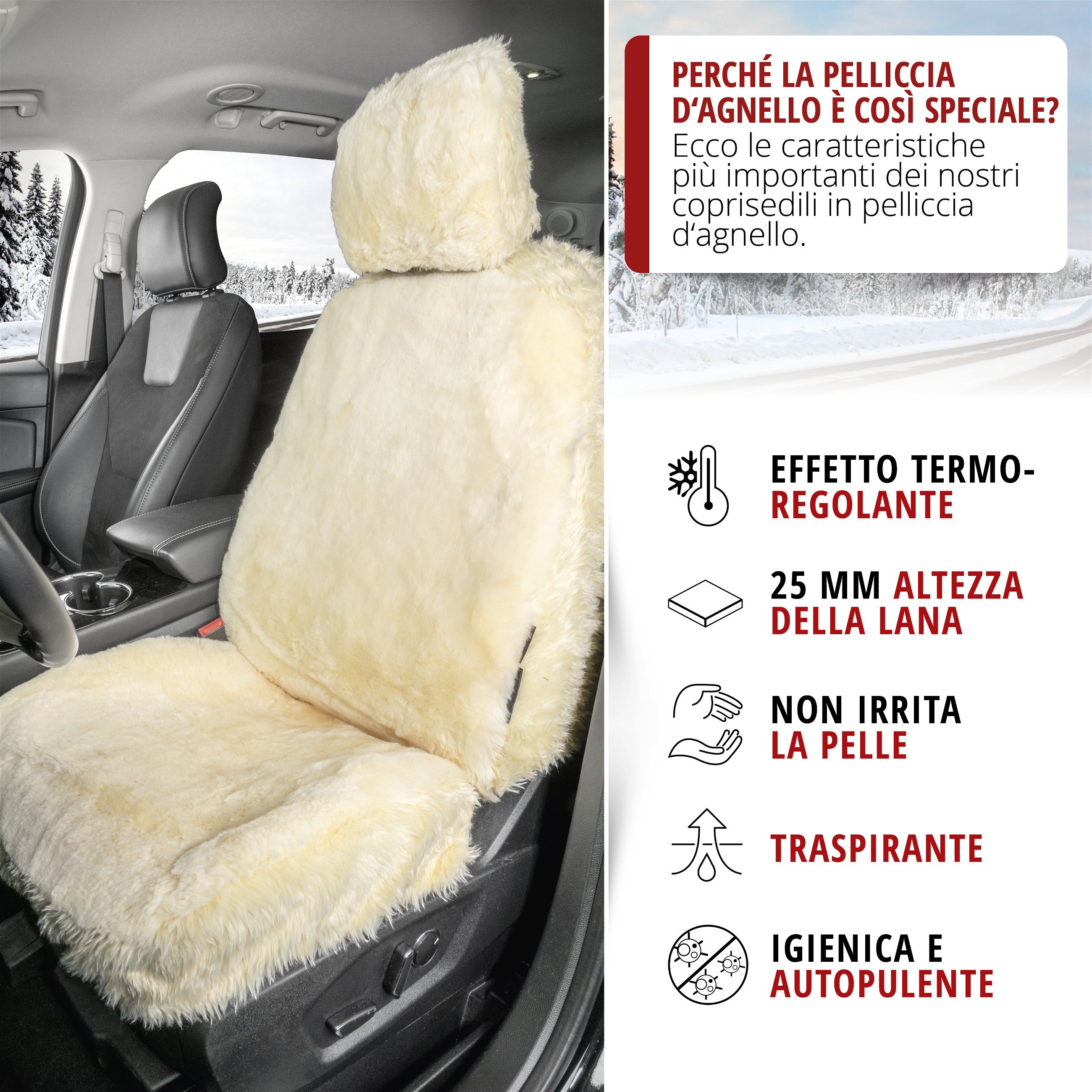 Coprisedili auto Maya in pelle d'agnello beige