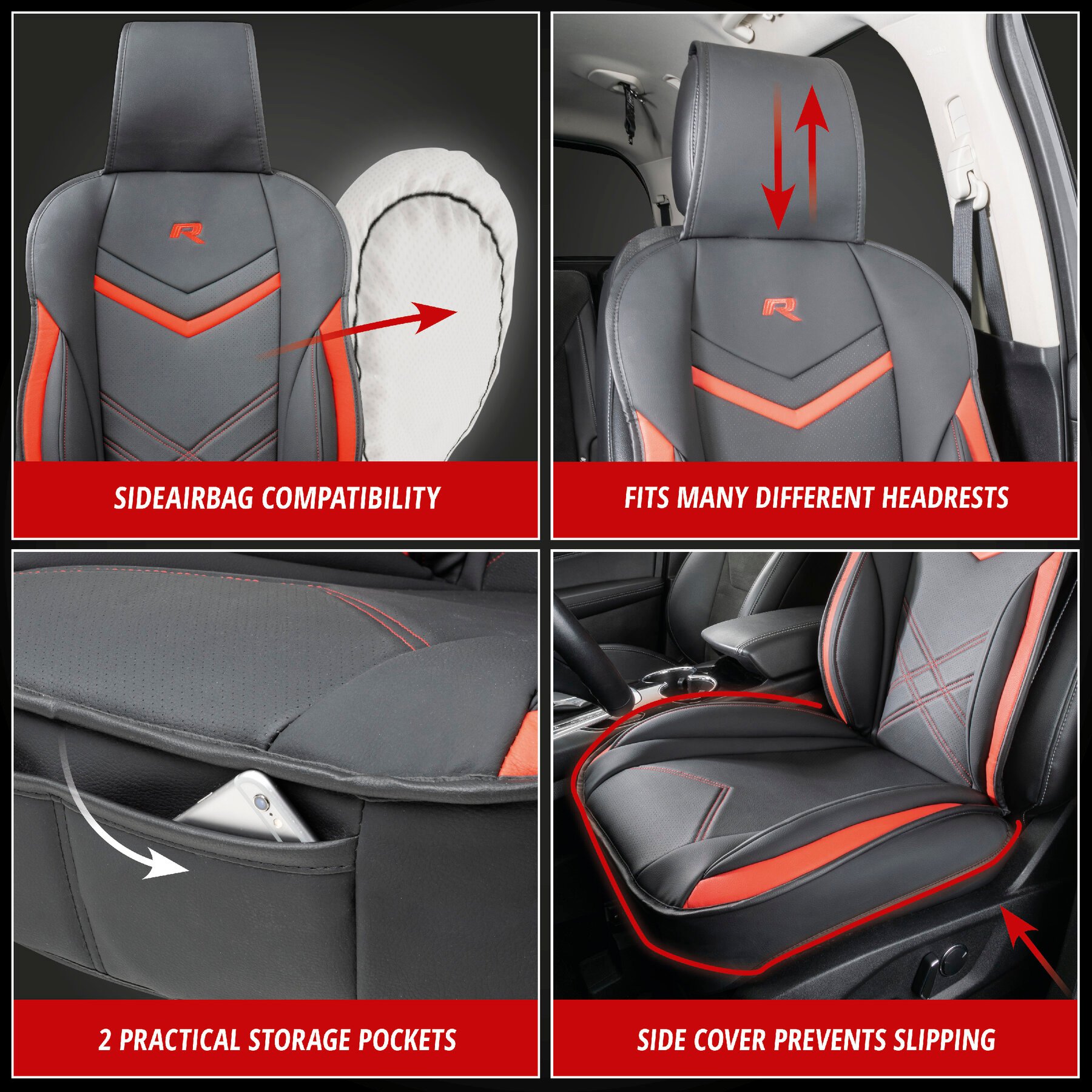 Car Seat cover Rey black-red