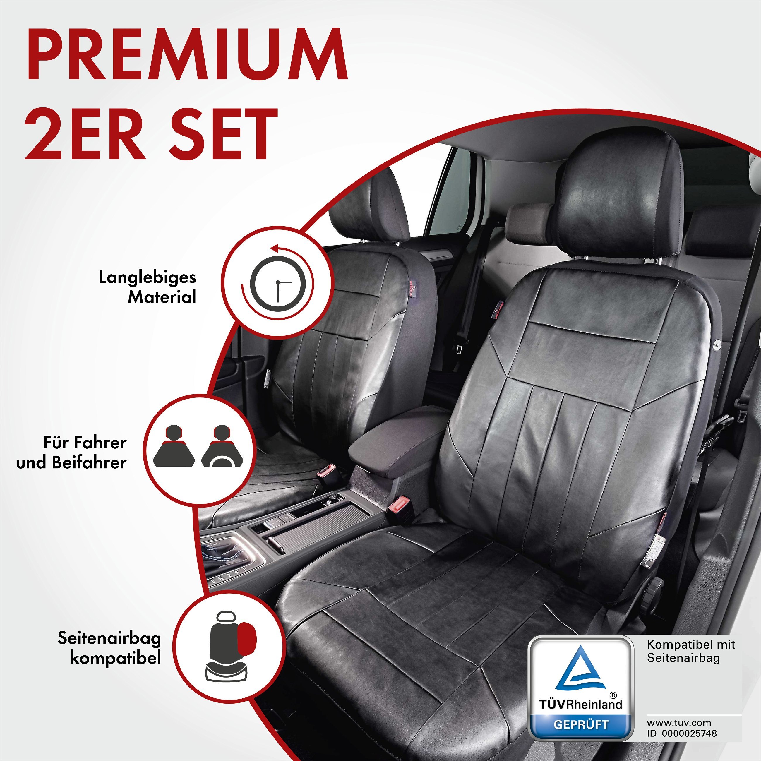 Autositzbezug Soft Nappa, PKW-Schonbezüge aus Kunstleder für 2 Vordersitze schwarz