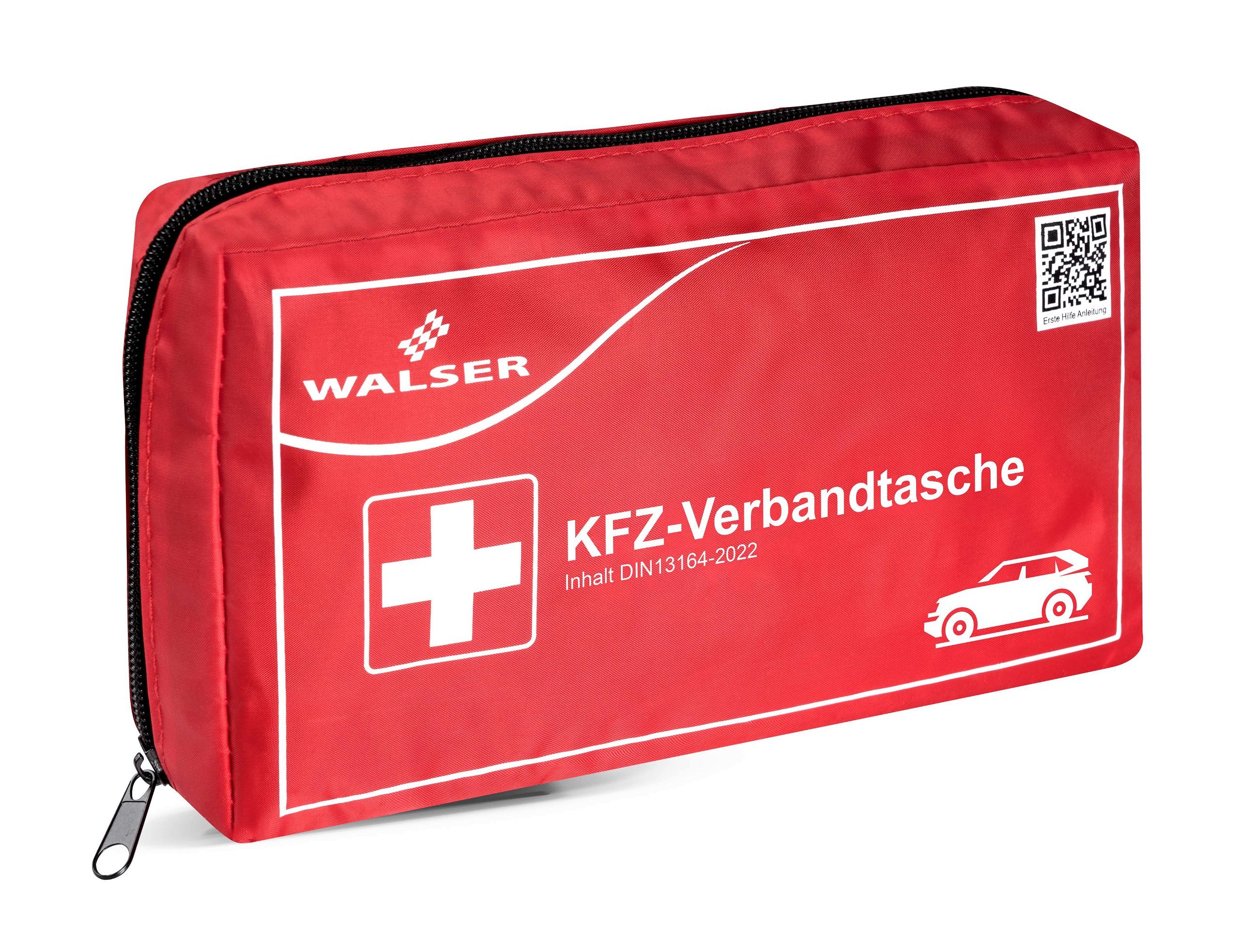 Red first aid kit for the car, compliant with DIN 13164:2022, car first aid kit, red car emergency kit