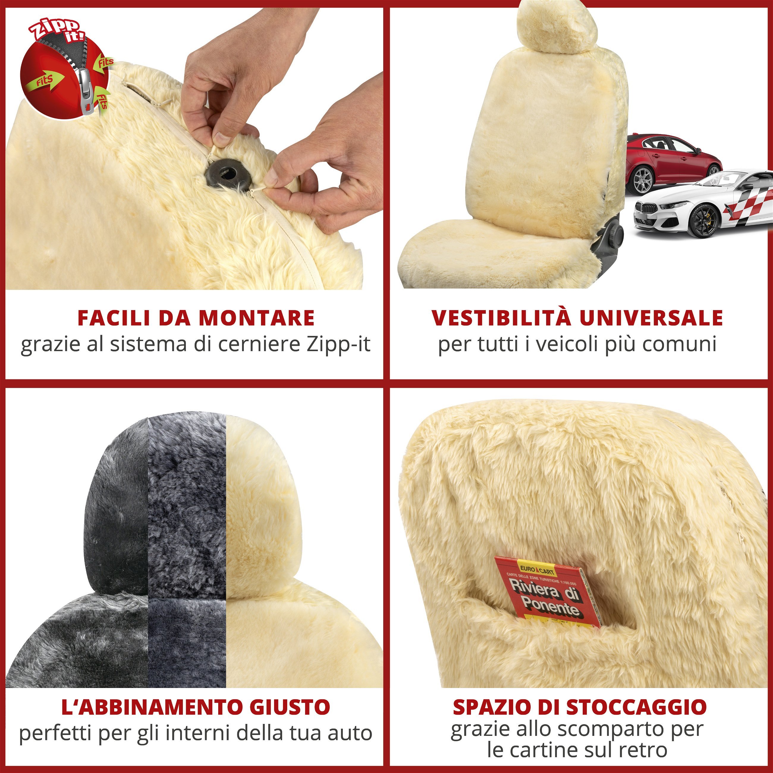 Coprisedili auto Maya in pelle d'agnello beige