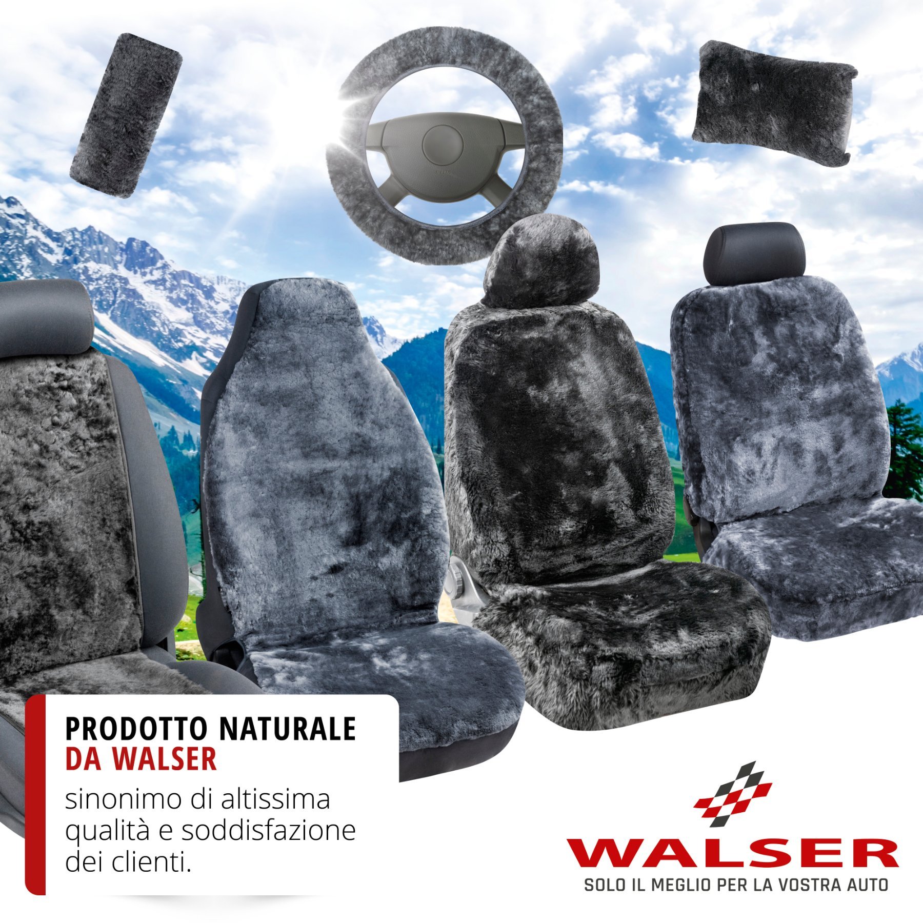 Coprisedili auto in pelle di agnello Cosmo nero 12-14mm altezza pelo
