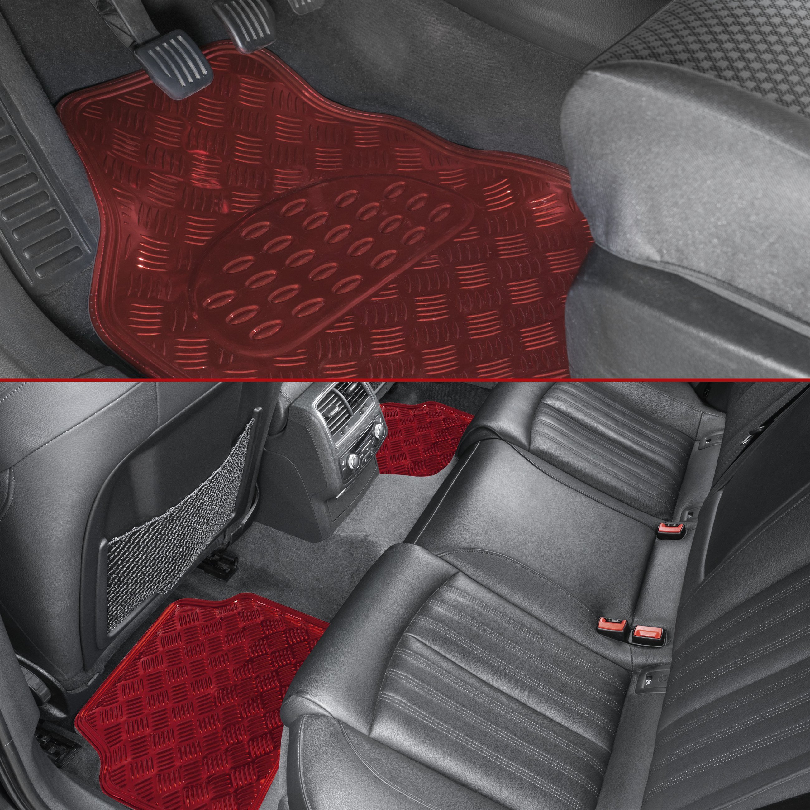 Car Rubber matss Metallic checker plate look red maxi