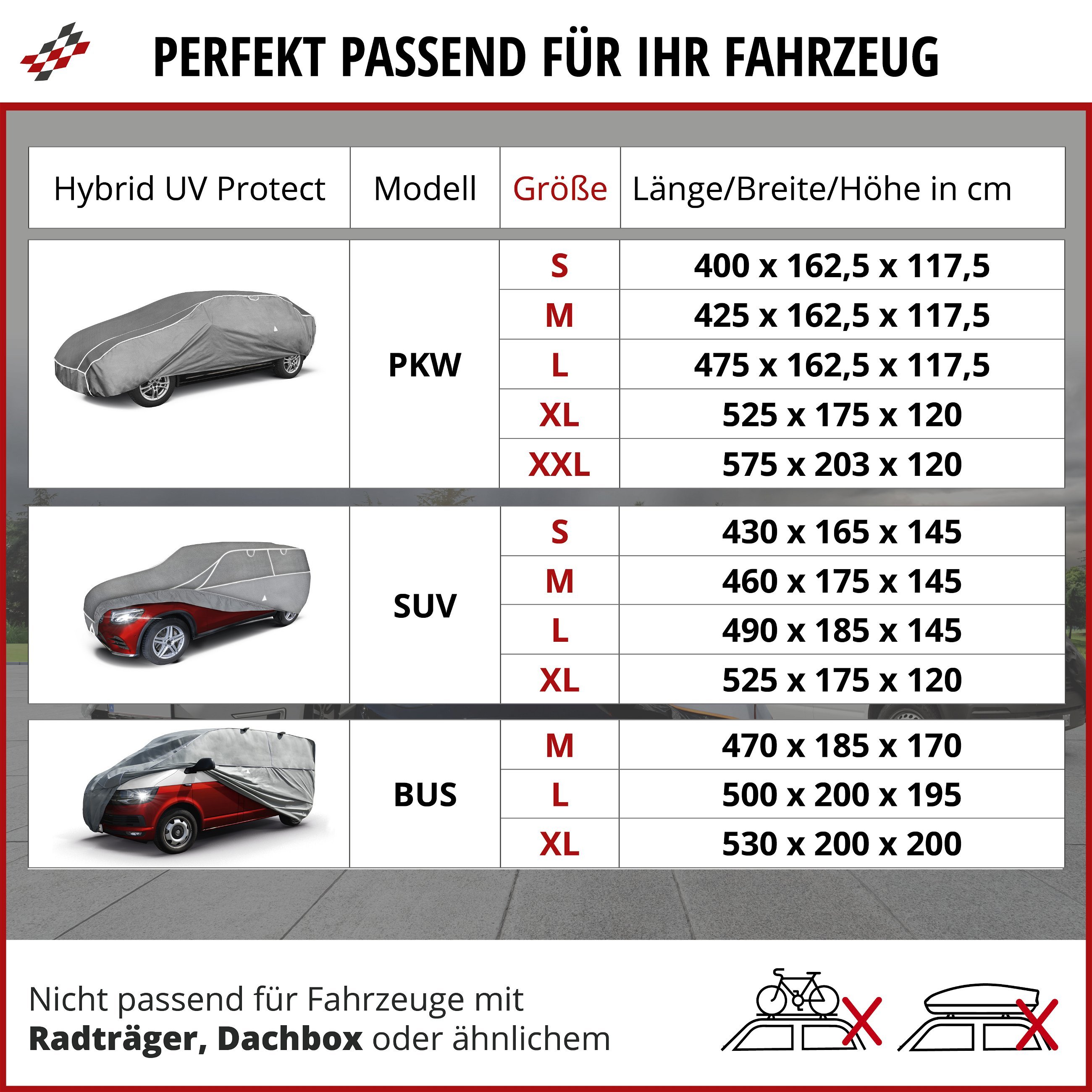 Bus Hagelschutzplane Hybrid UV Protect, Transporter-Hagelschutzgarage Größe L