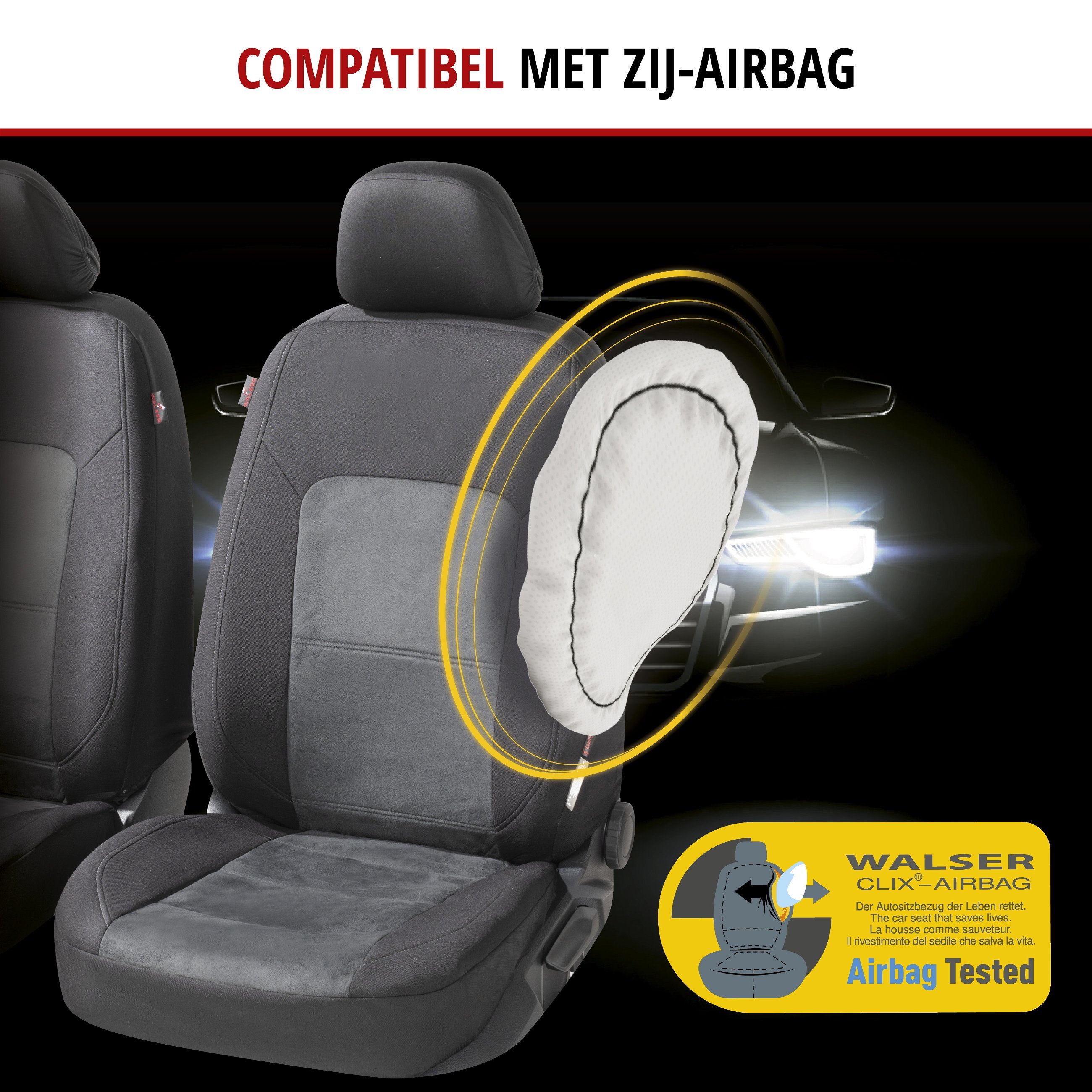 Premium Autostoelbekleding Ellington met Zipper ZIPP-IT, Autostoelhoes set, 2 stoelbeschermer voor voorstoel, 1 stoelbeschermer voor achterbank zwart/grijs 11865