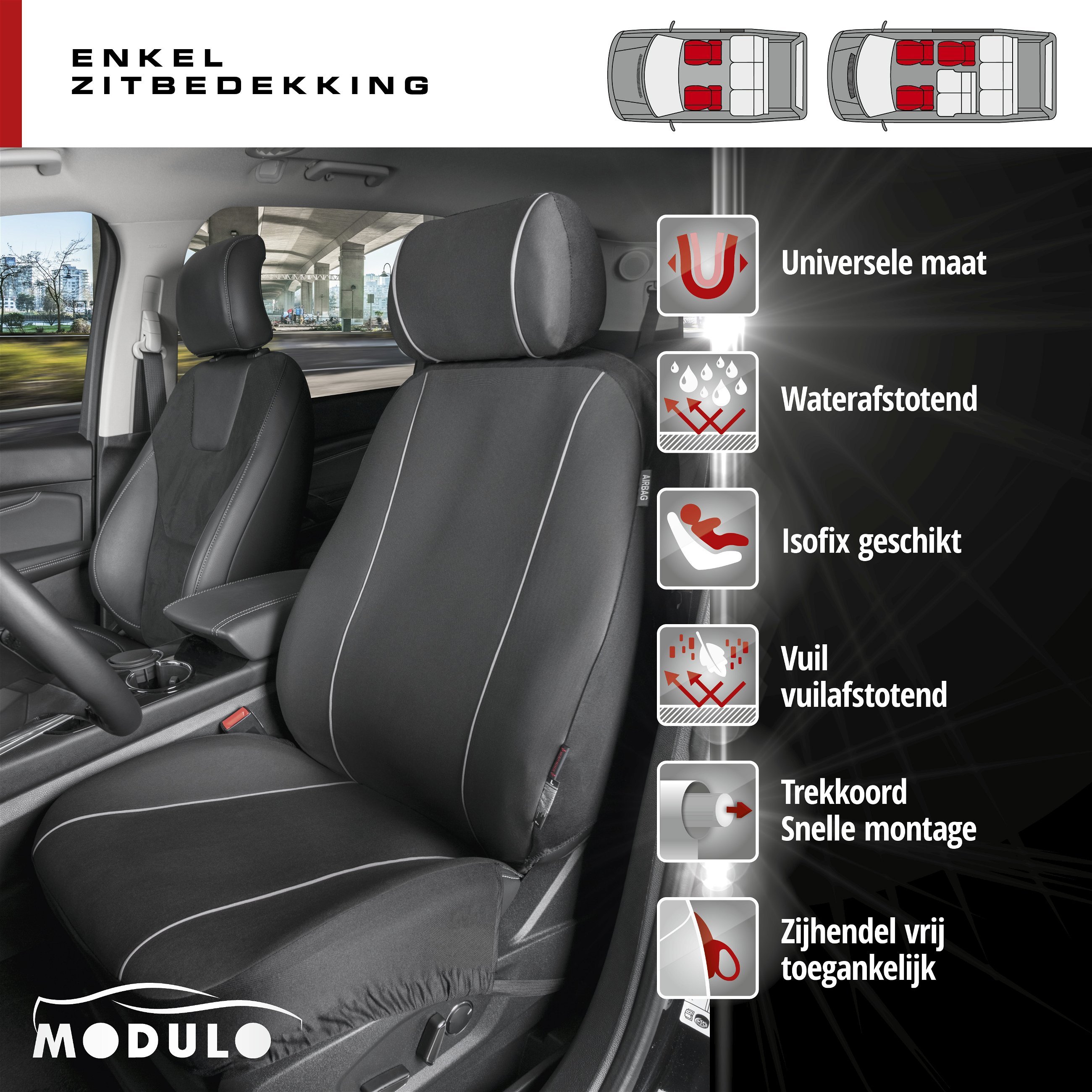 Auto stoelbeschermer Modulo enkel stoelbekleding voor Vordersitz zwart universeel passende stoelbeschermer