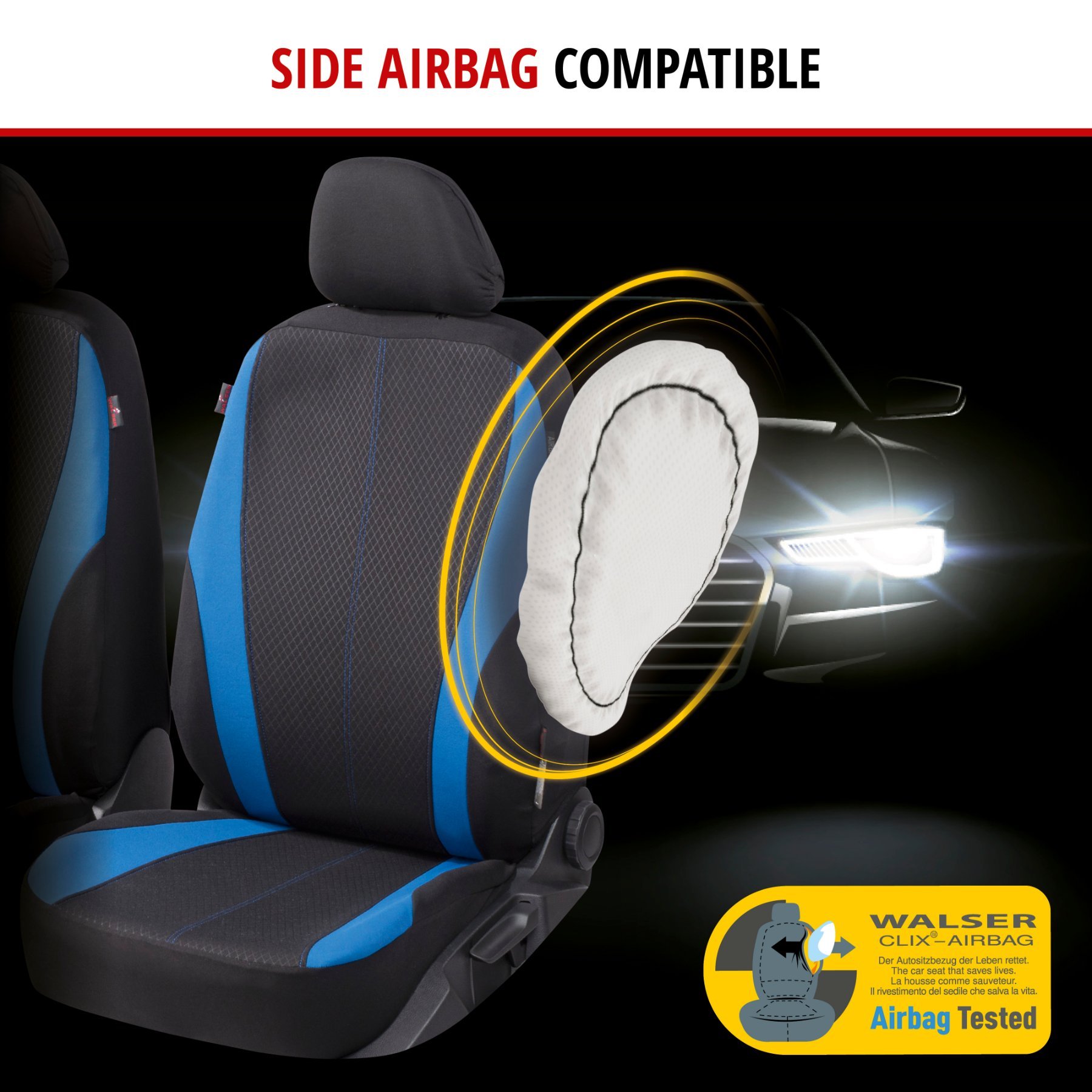 ZIPP IT Car seat covers Dundee complete set with zip-system black/blue