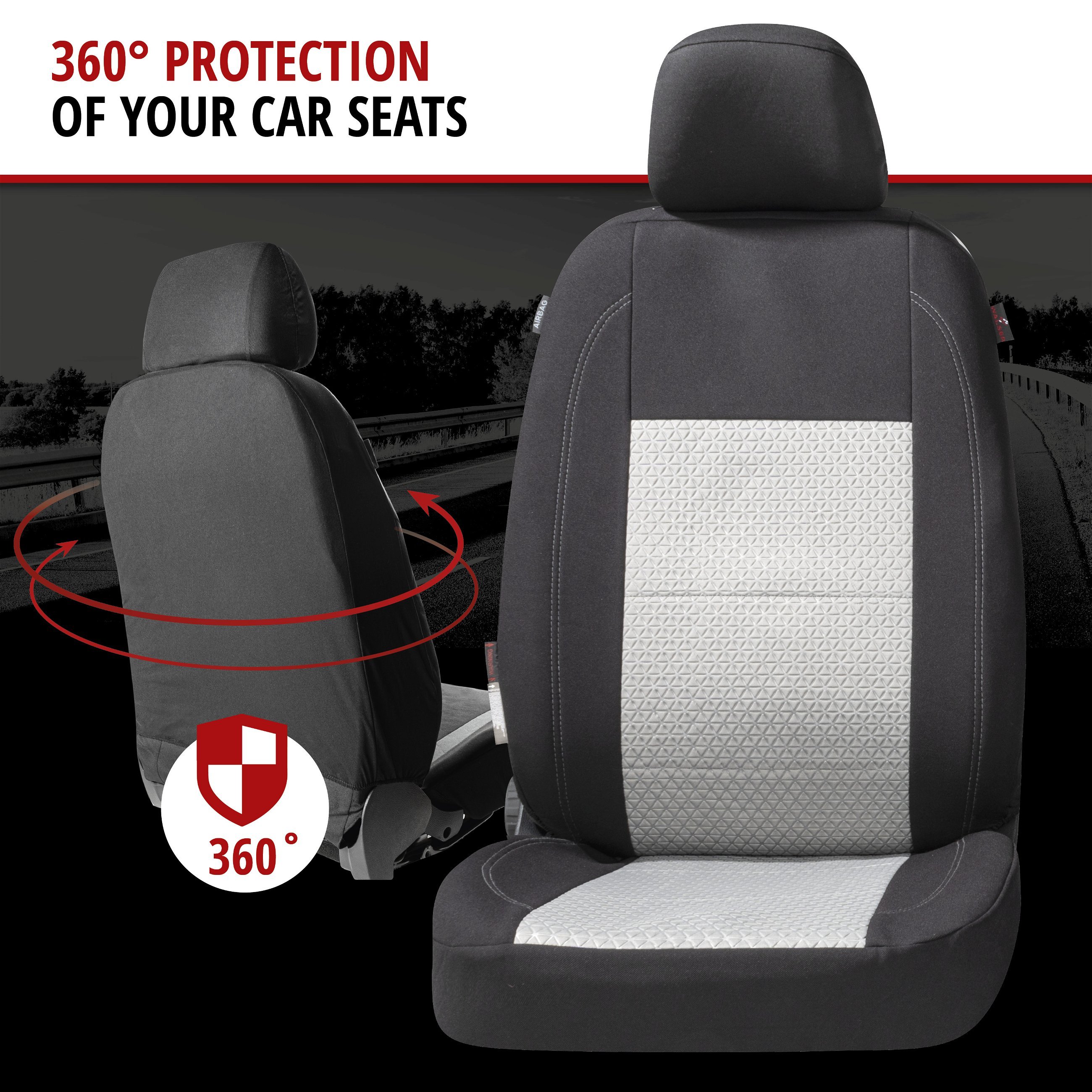 ZIPP IT Premium Car seat covers Avignon for two front seats with zip-system black/silver