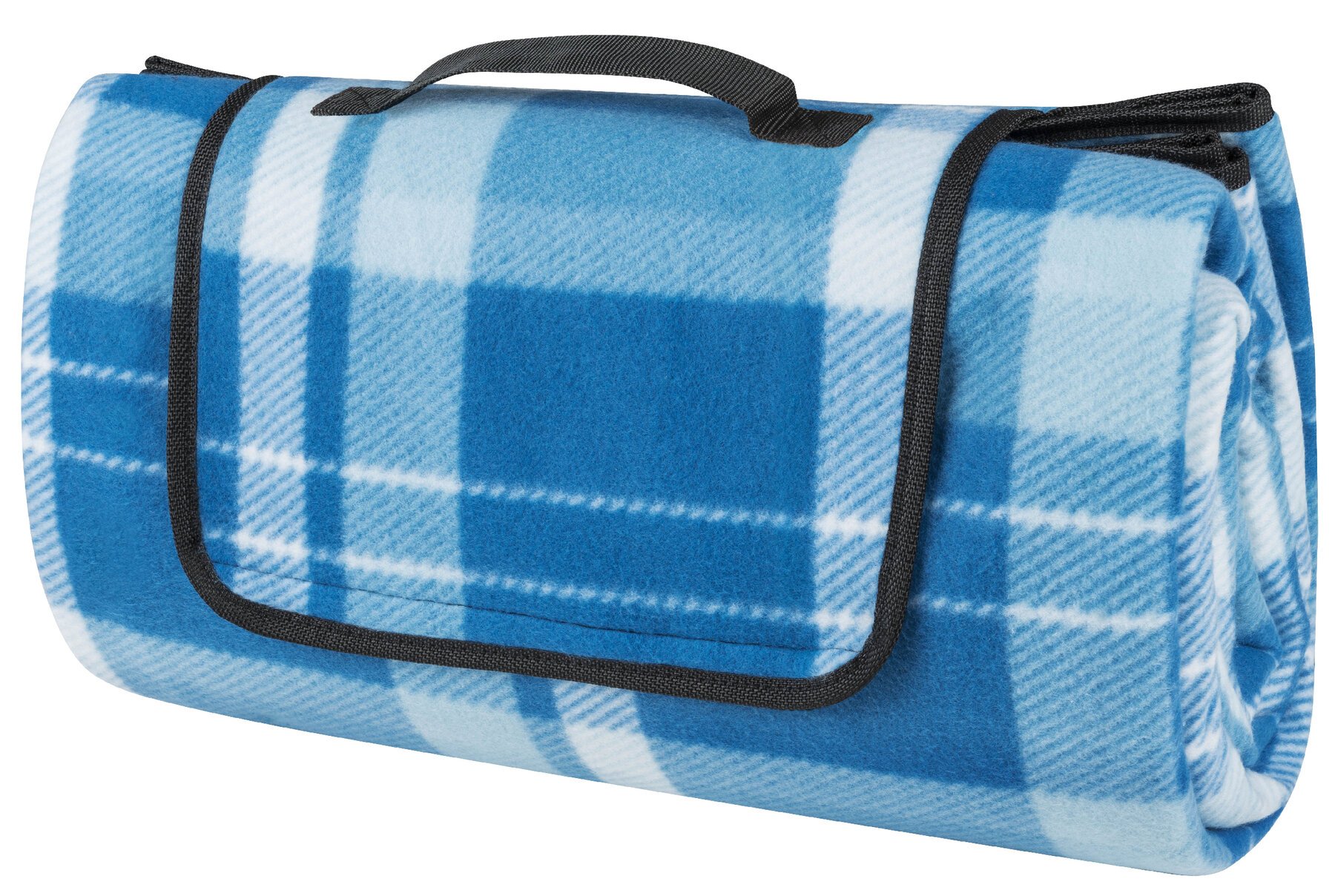Reisedecke XXL, Campingdecke wärmeisoliert und wasserdicht, Urlaubsdecke mit Tragegriff blau/weiß-karo 200x200 cm
