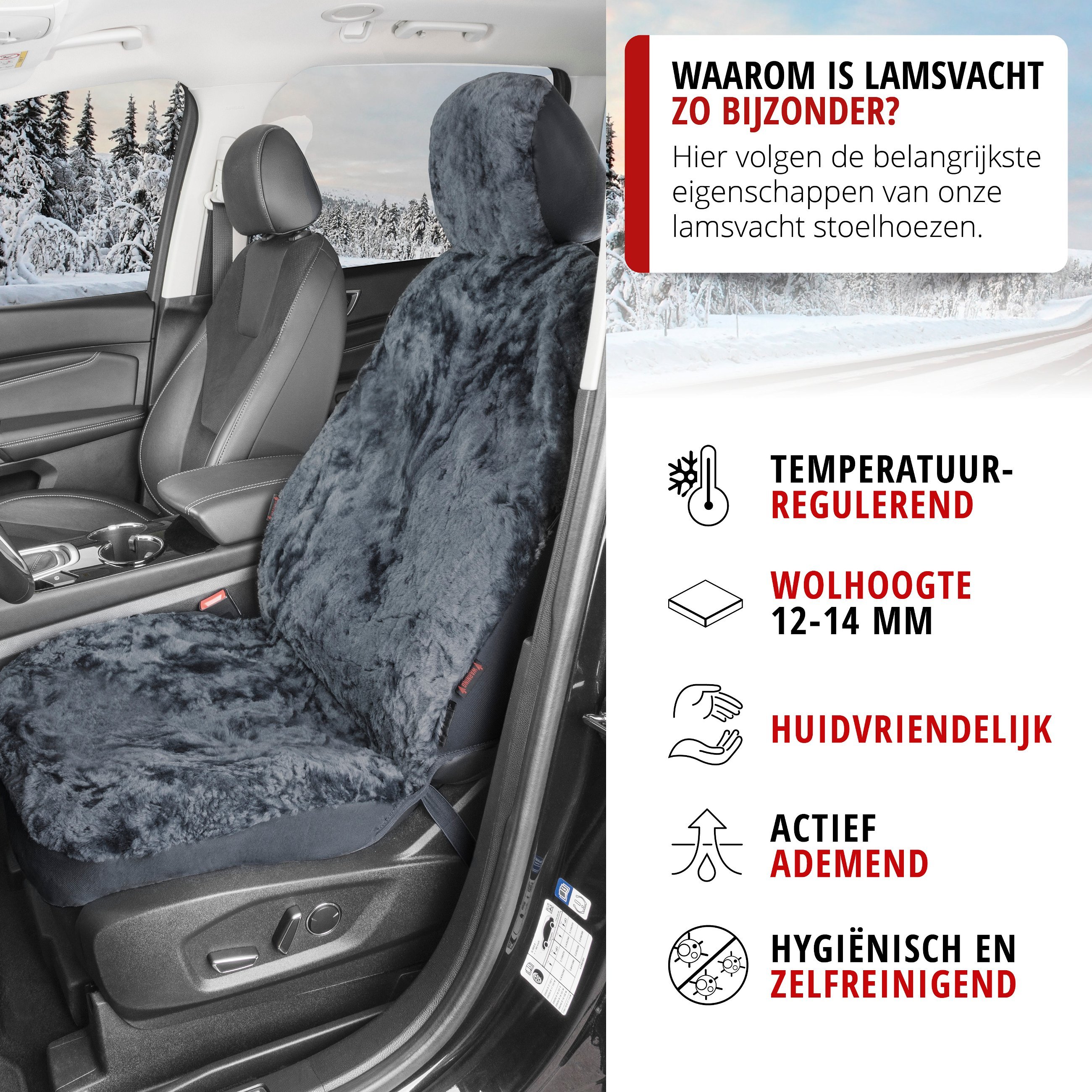 Autostoelhoes Lamsvel antraciet