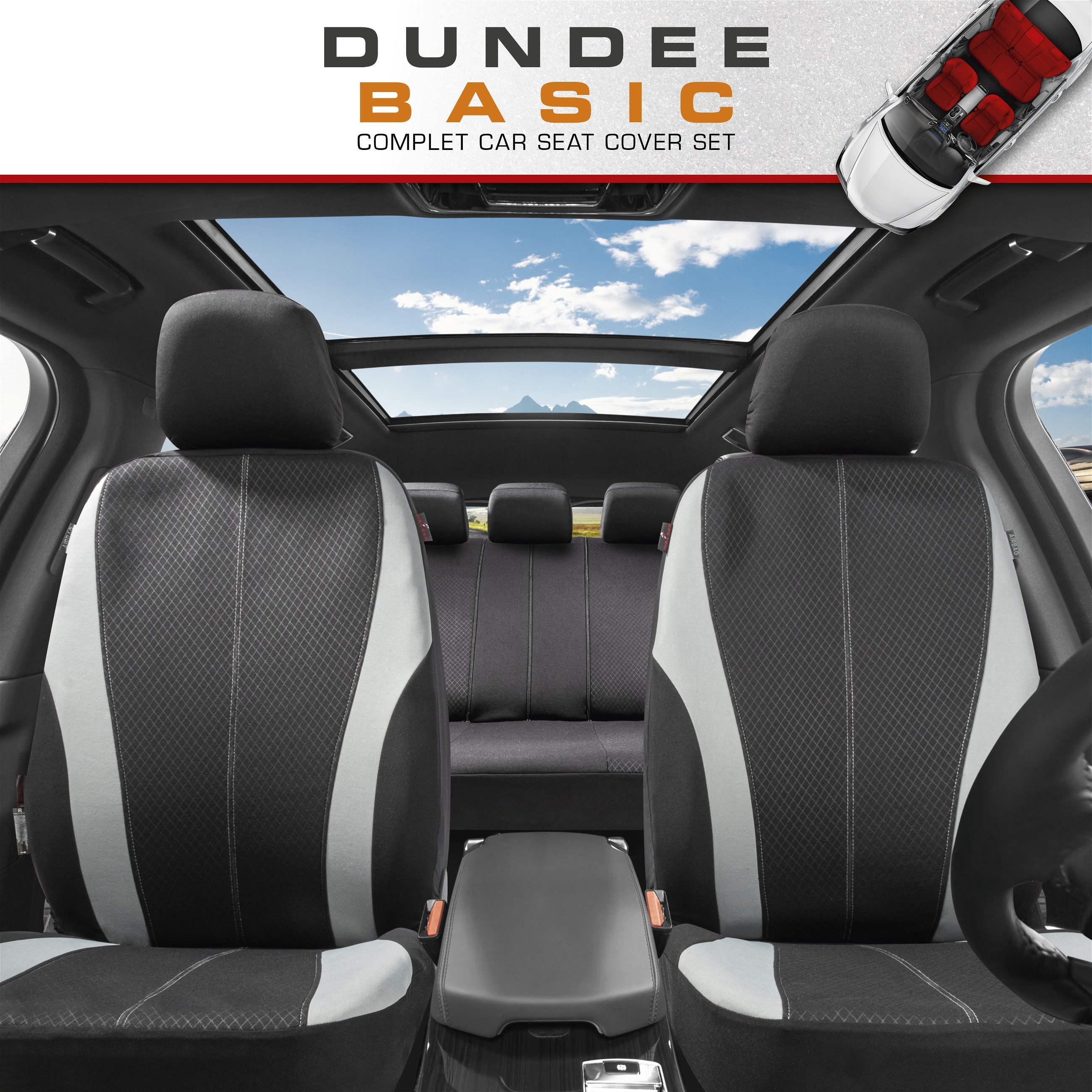 ZIPP IT Car seat covers Dundee complete set with zip-system black/grey