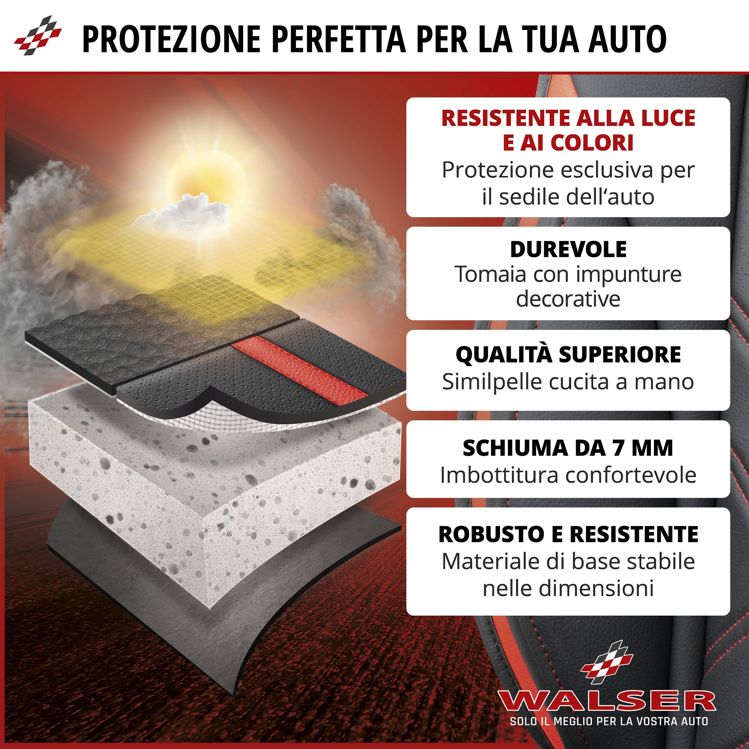 Coprisedili per auto Rey nero/rosso