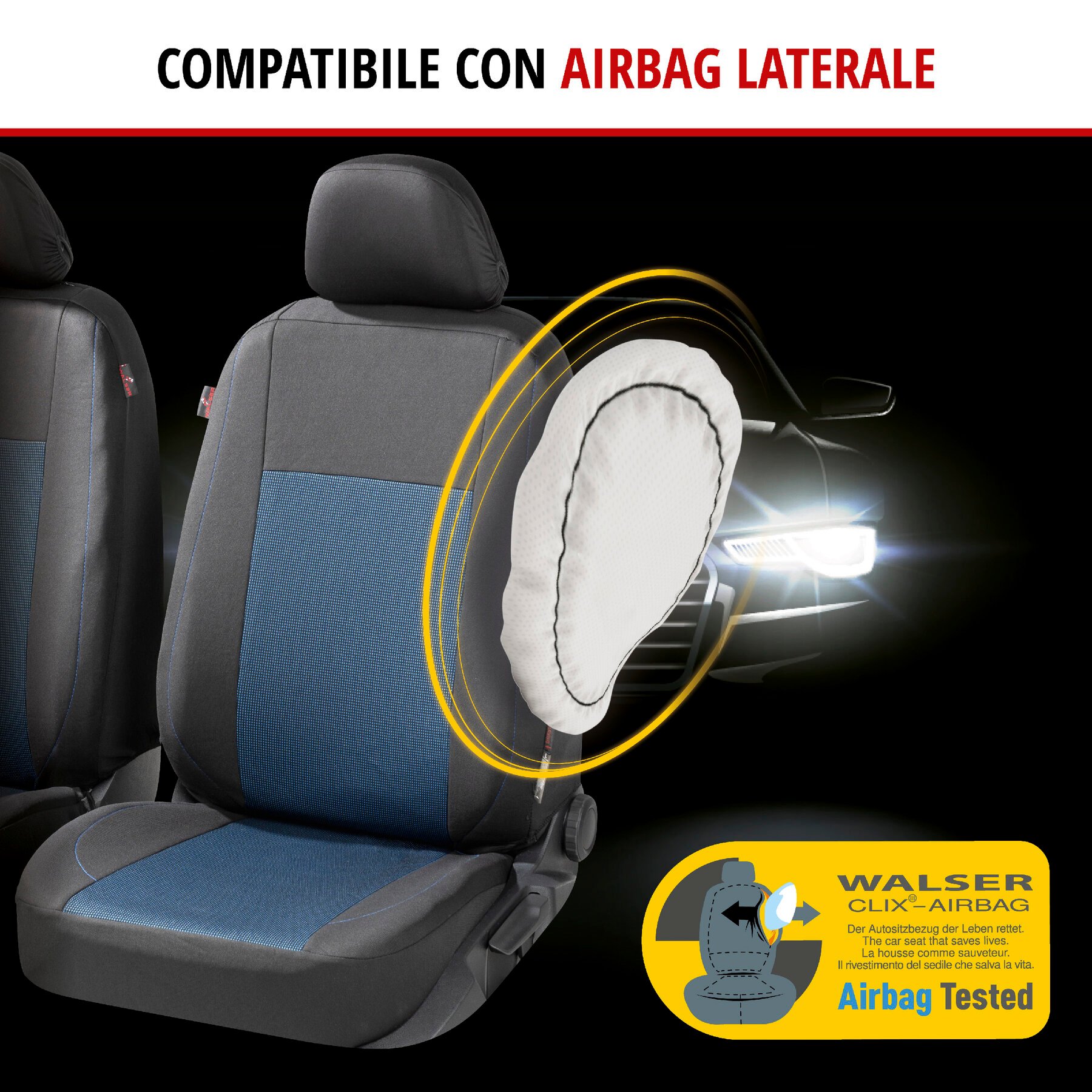 ZIPP IT Premium Coprisedili Ardwell set completo con sistema di chiusura lampo nero/blu