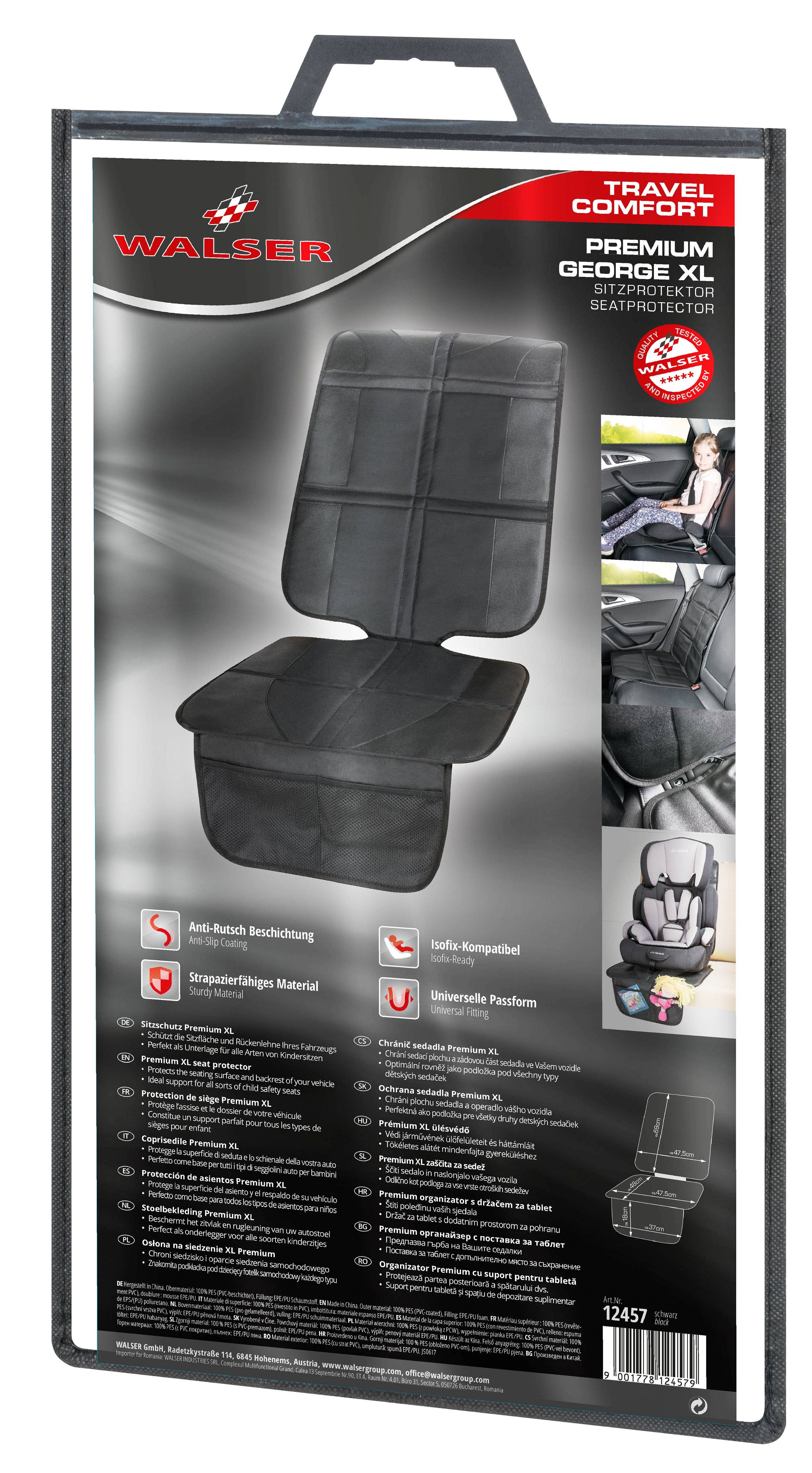 Coussin pour siège enfant George Premium XL, tapis de protection pour siège enfant noir
