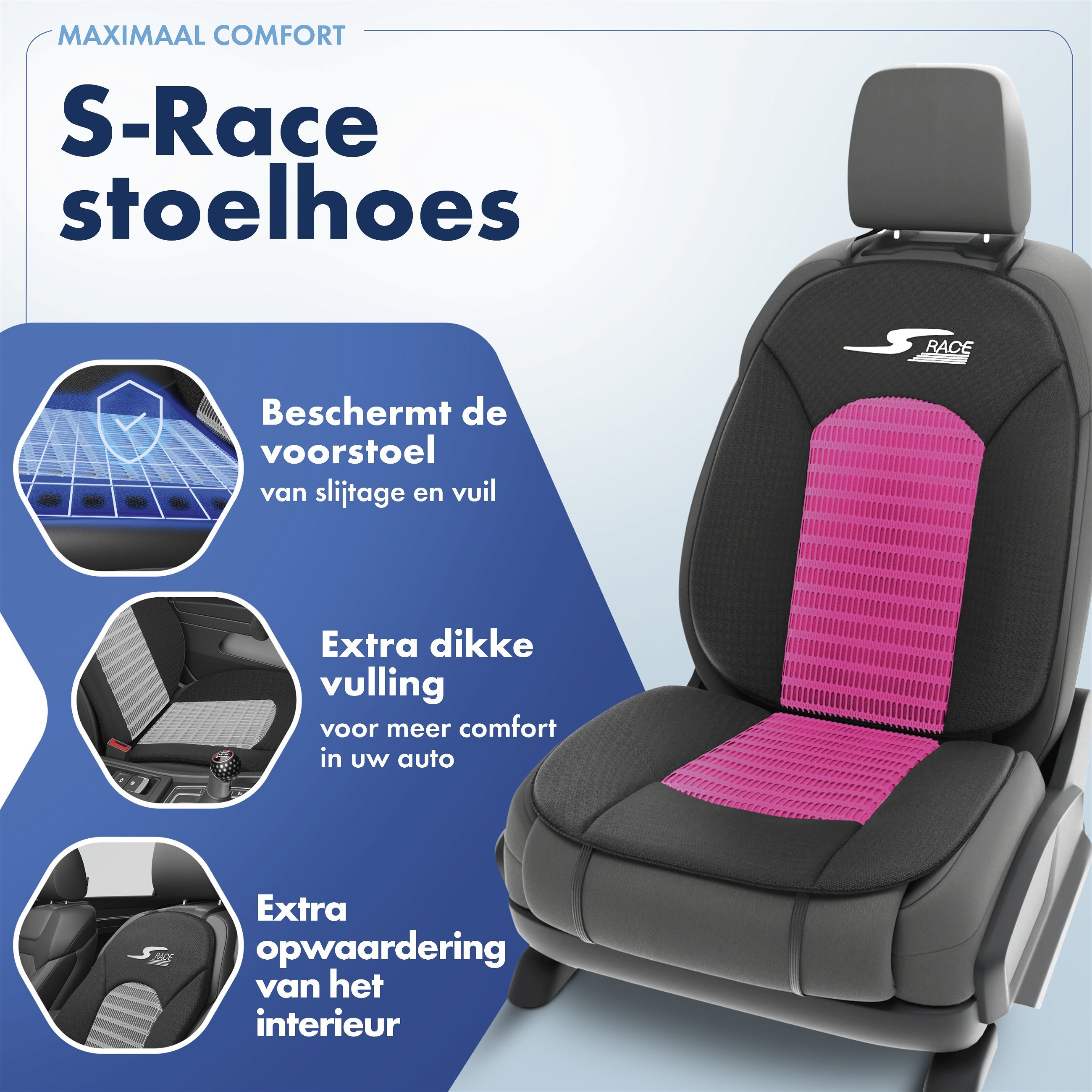 Autostoelhoes, bekleding S-Race in roze/zwart