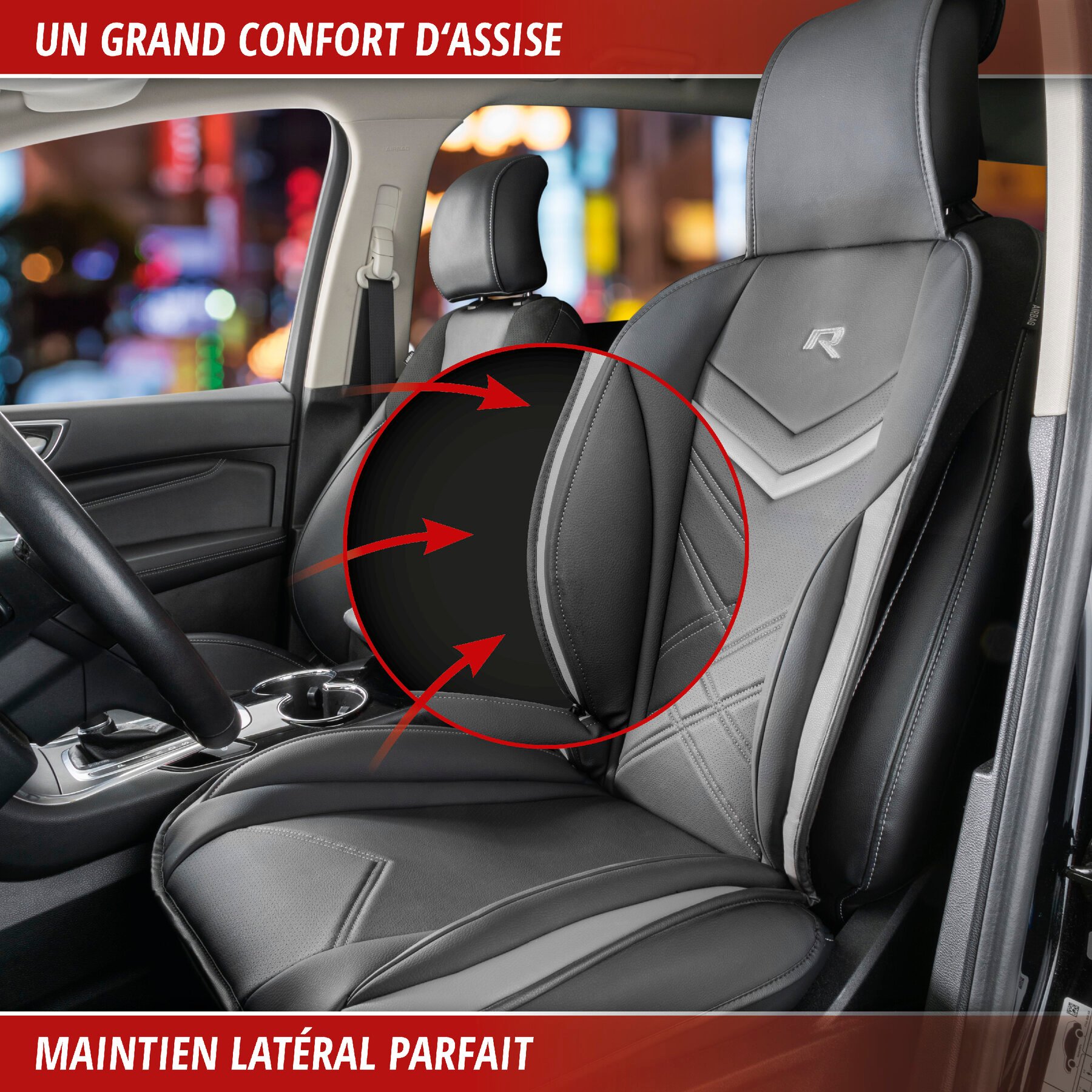 Couvre-siège auto Rey noir-gris