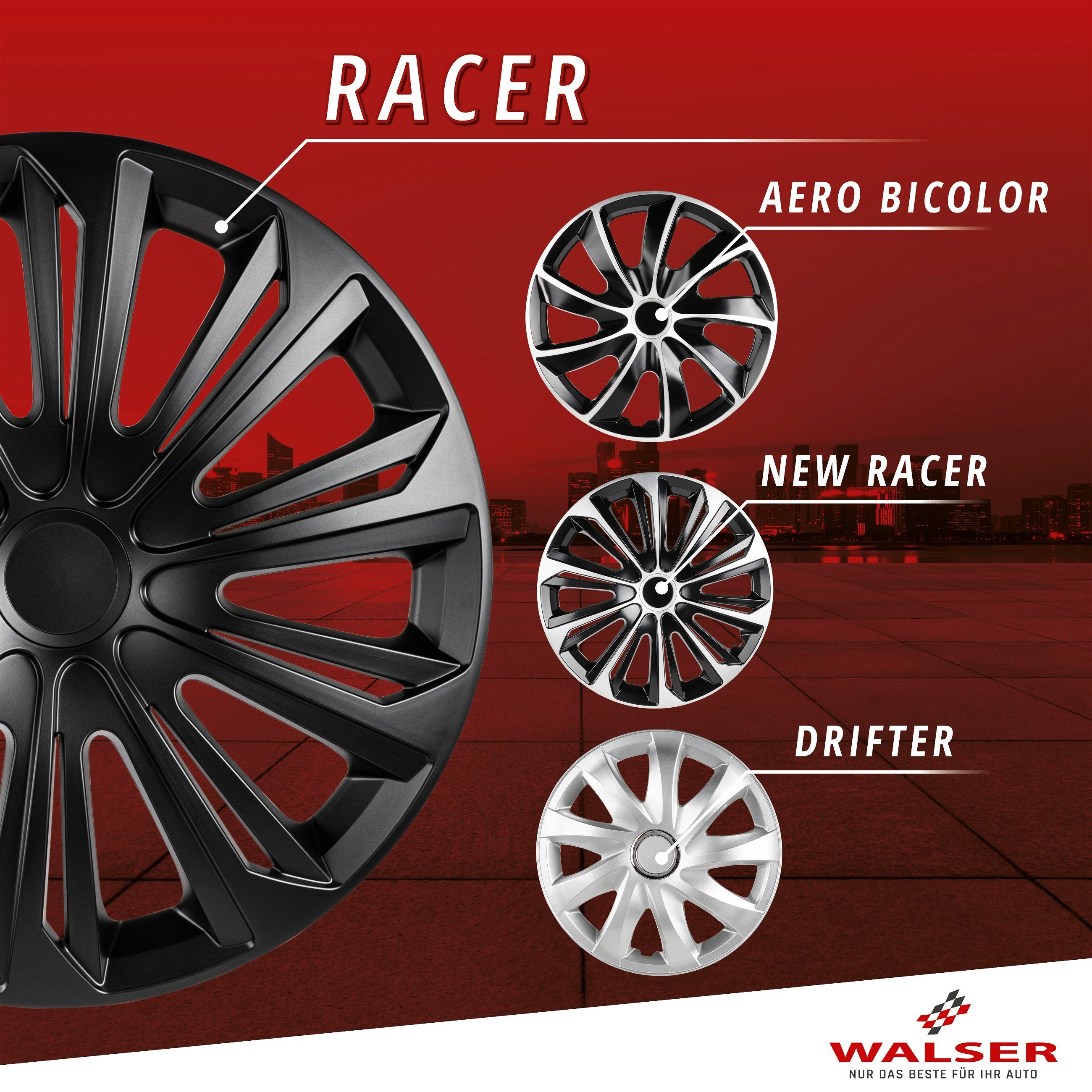 Radzierblenden Racer 14 Zoll, 4er Satz Radkappen, Radblenden schwarz