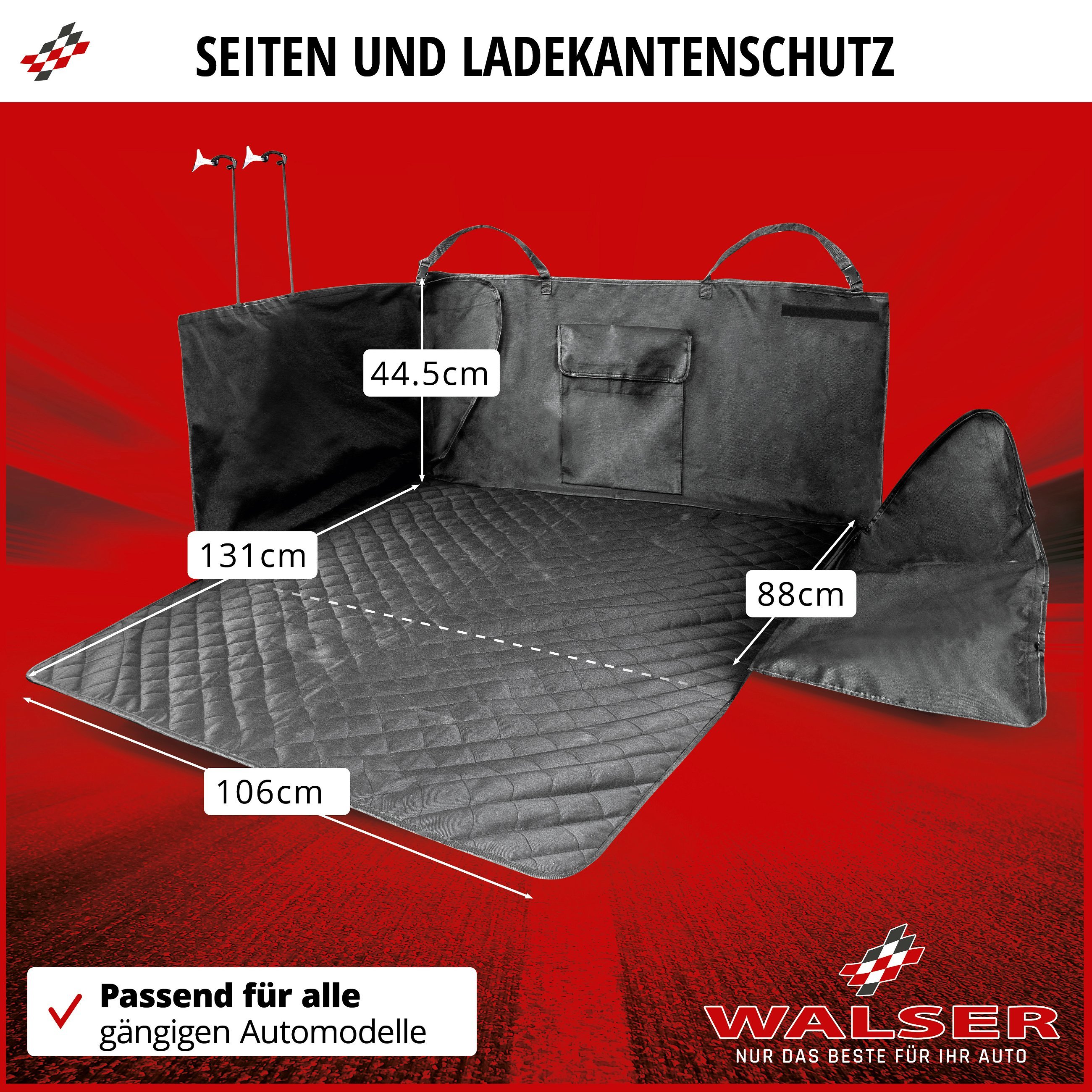 Kofferraumdecke Bello, Auto-Hundedecke, 3in1 Kofferraummatte mit Ladekantenschutz und Organizer schwarz