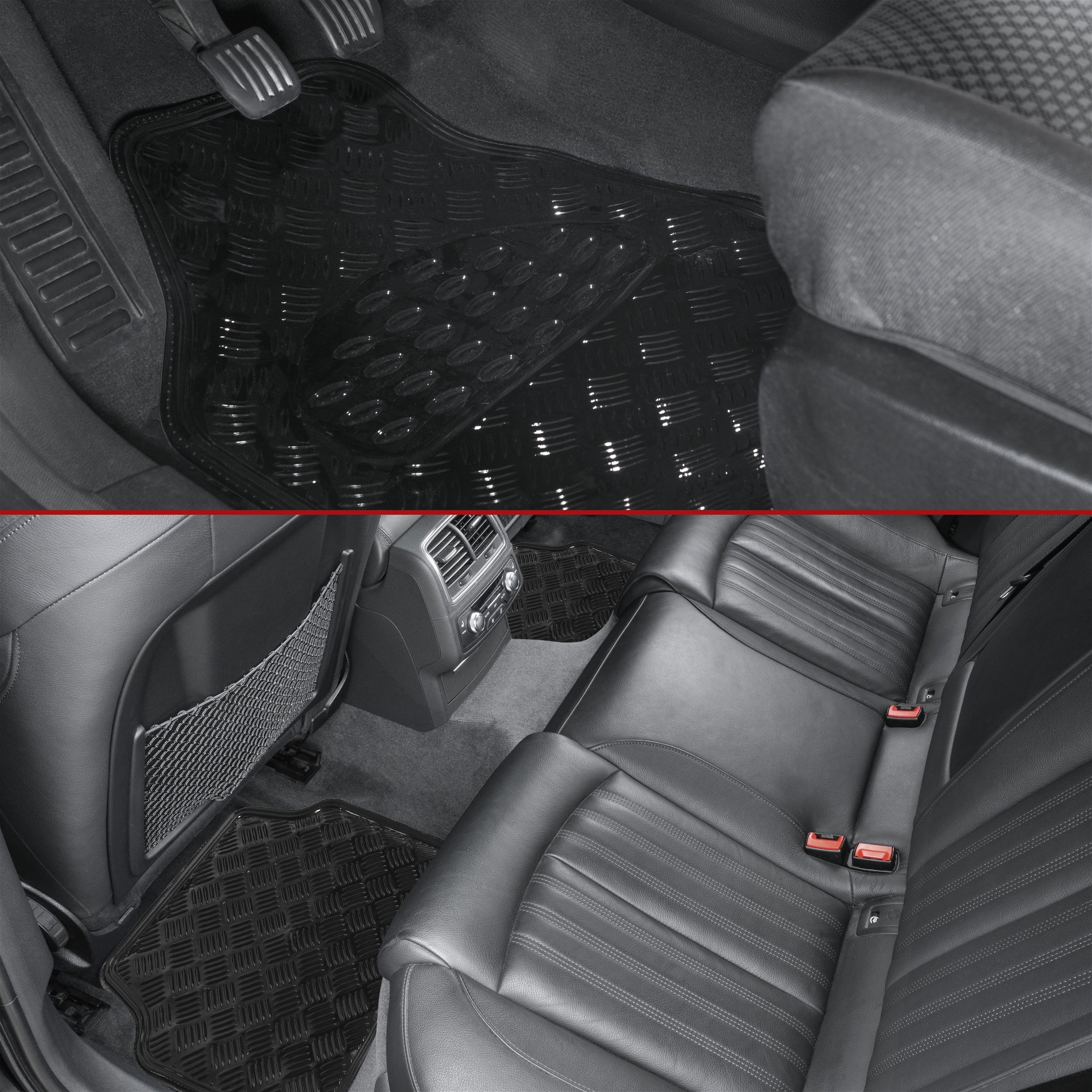 Tapis de voiture en caoutchouc Plaque de contrôle métallique look noir maxi