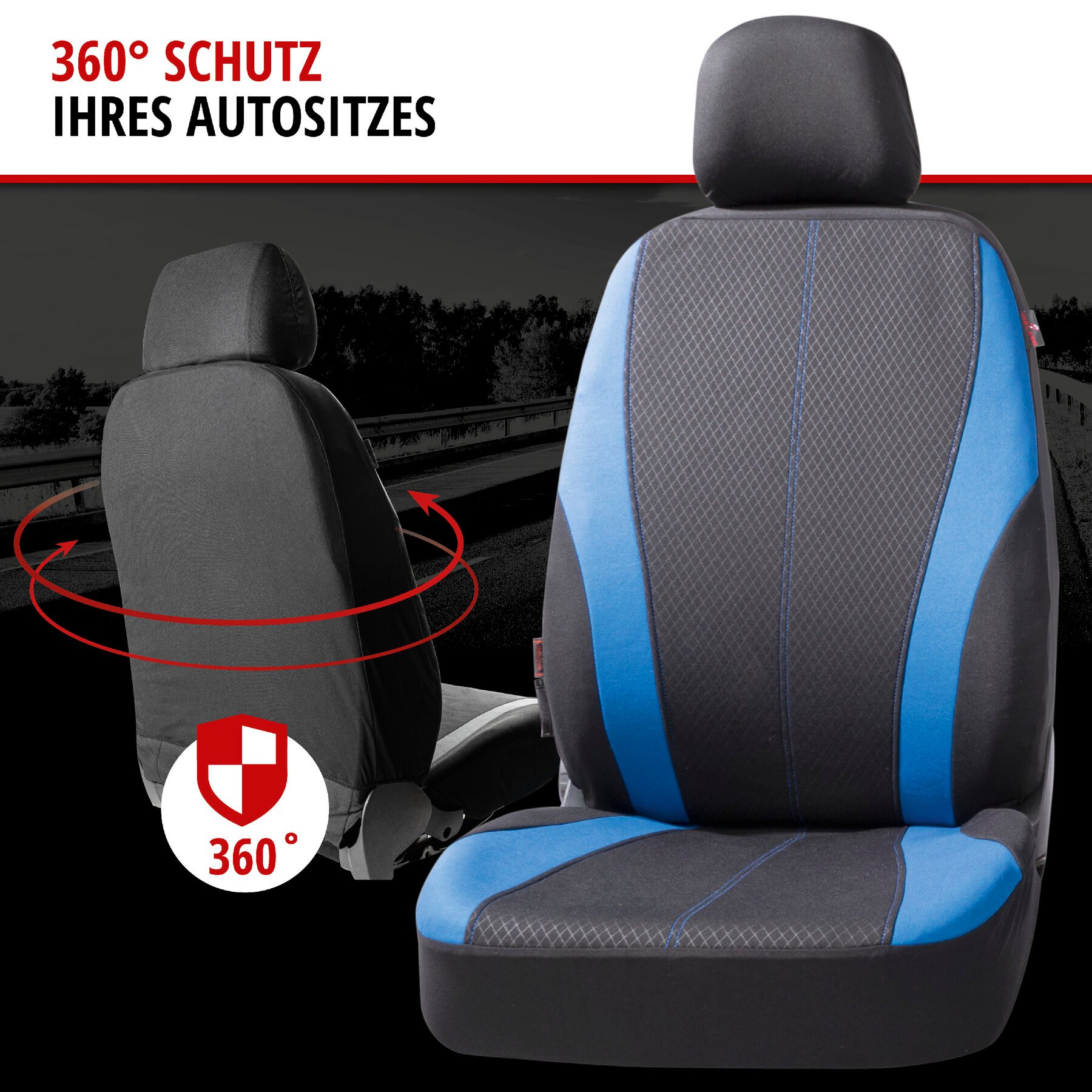 Autositzbezug ZIPP-IT Dundee, PKW-Schonbezüge Komplettset mit Reißverschluss-System schwarz/blau