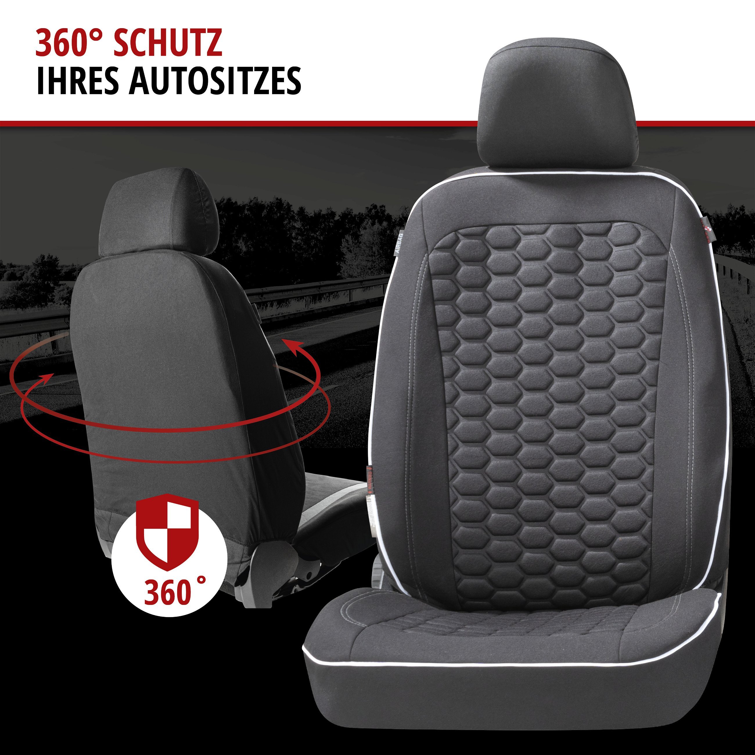 Autositzbezug ZIPP-IT Premium Kendal, PKW-Schonbezüge für 2 Vordersitze mit Reißverschluss-System schwarz/weiß