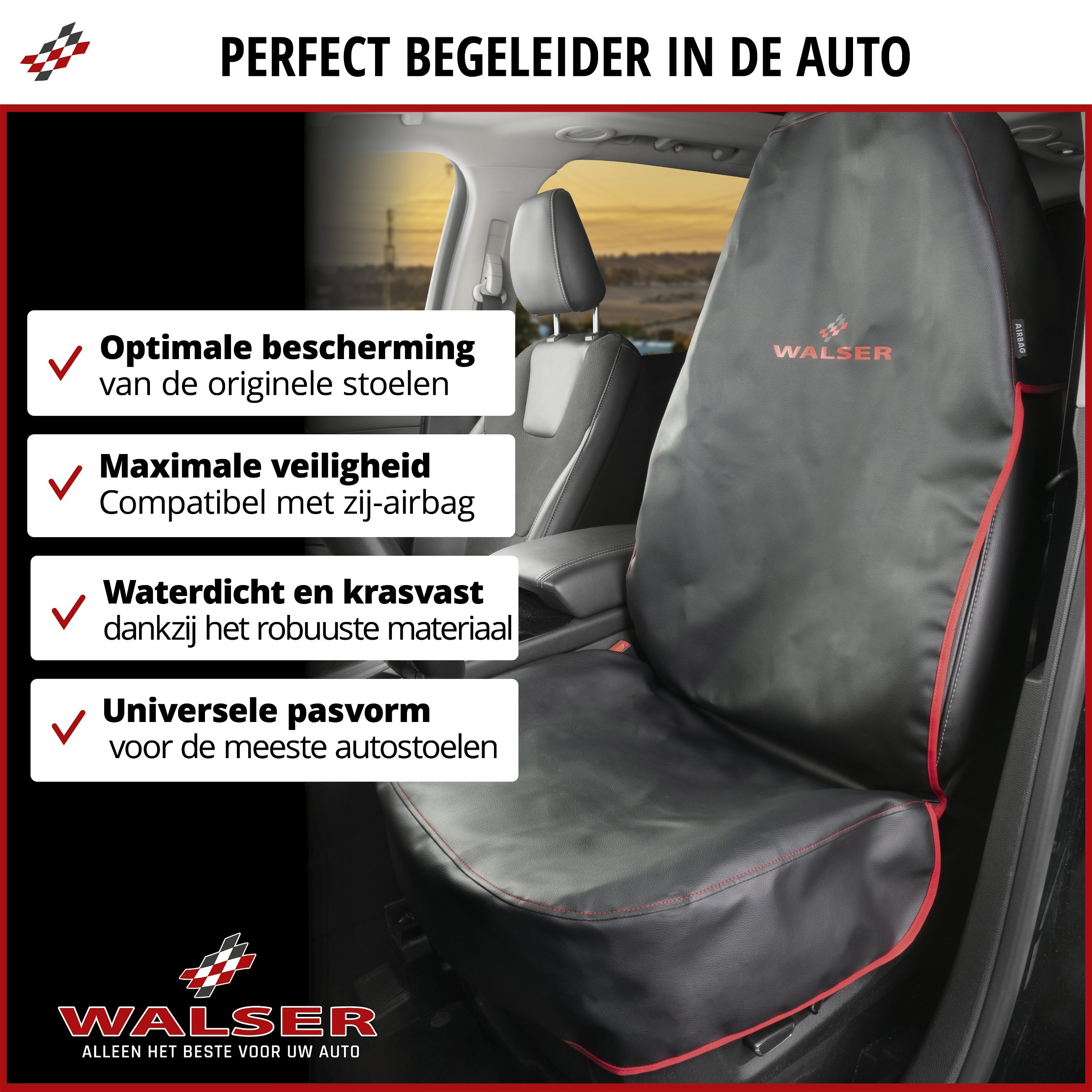 Autostoelhoes Guardian, autostoelhoes, autostoelbeschermer zwart/rood