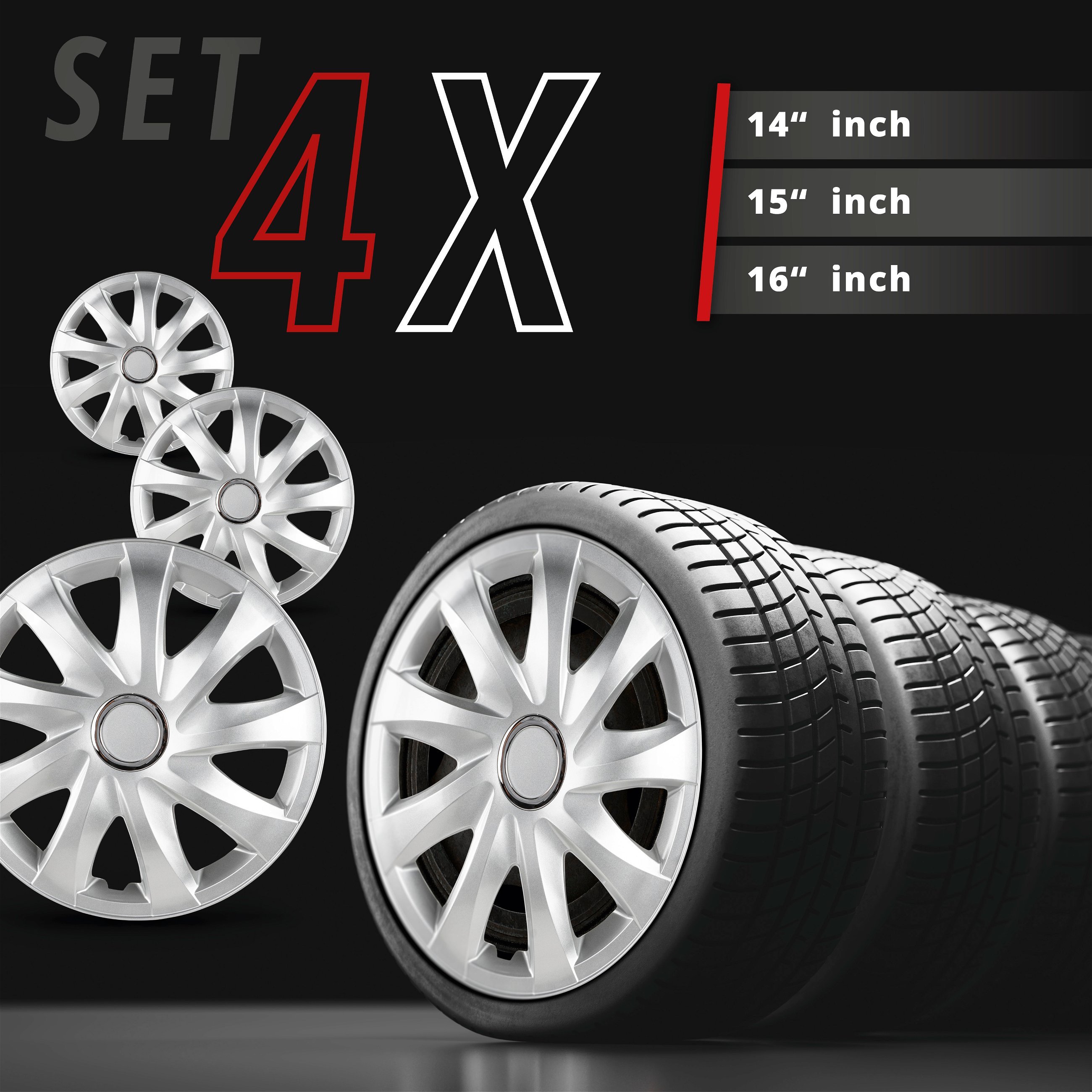 Wieldoppen Drifter 16 inch, set van 4 zilver
